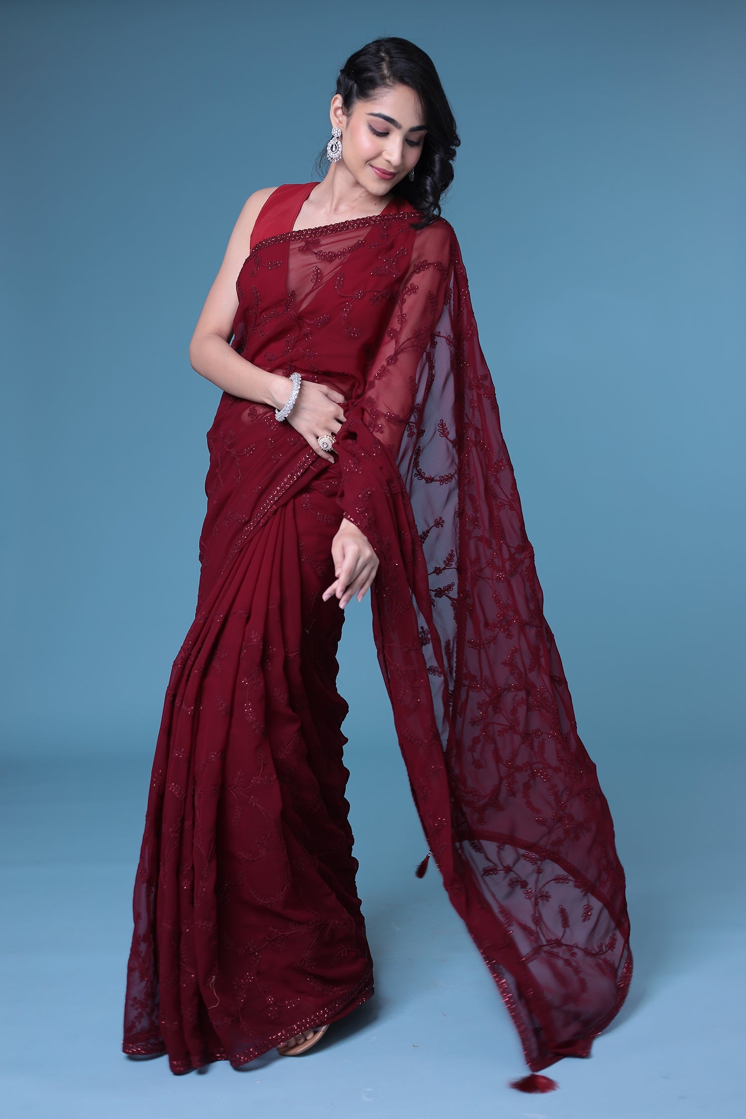 Embroidered Georgette Saree with Sequins work.