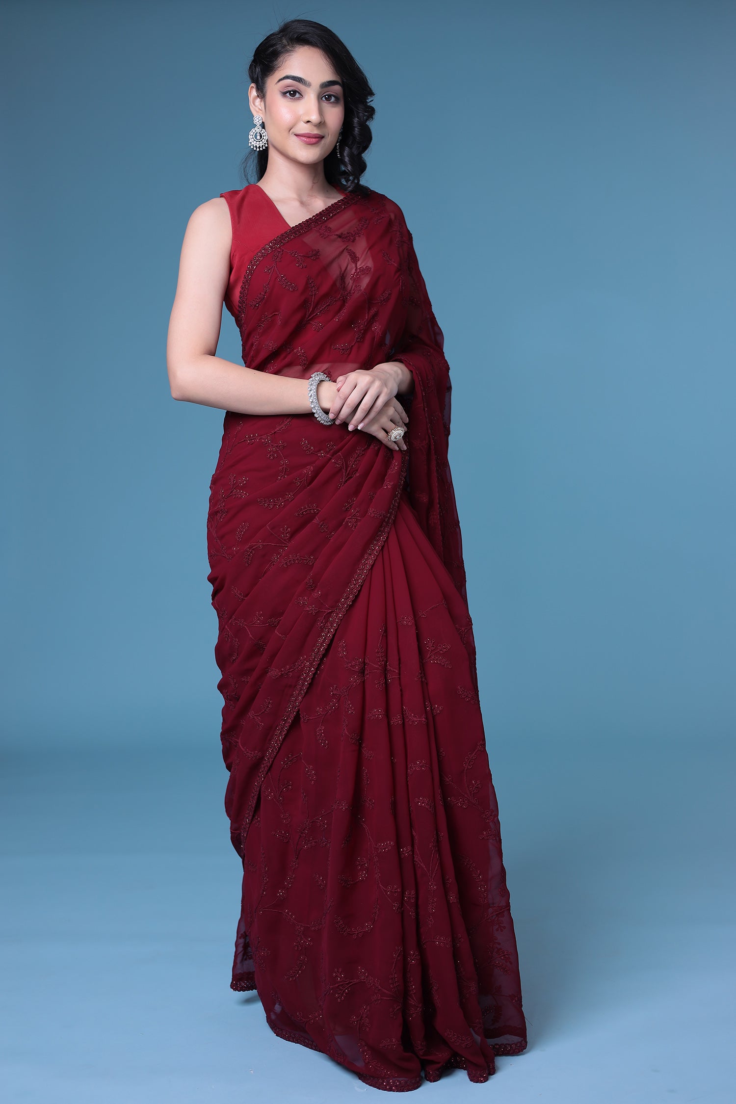 Embroidered Georgette Saree with Sequins work.