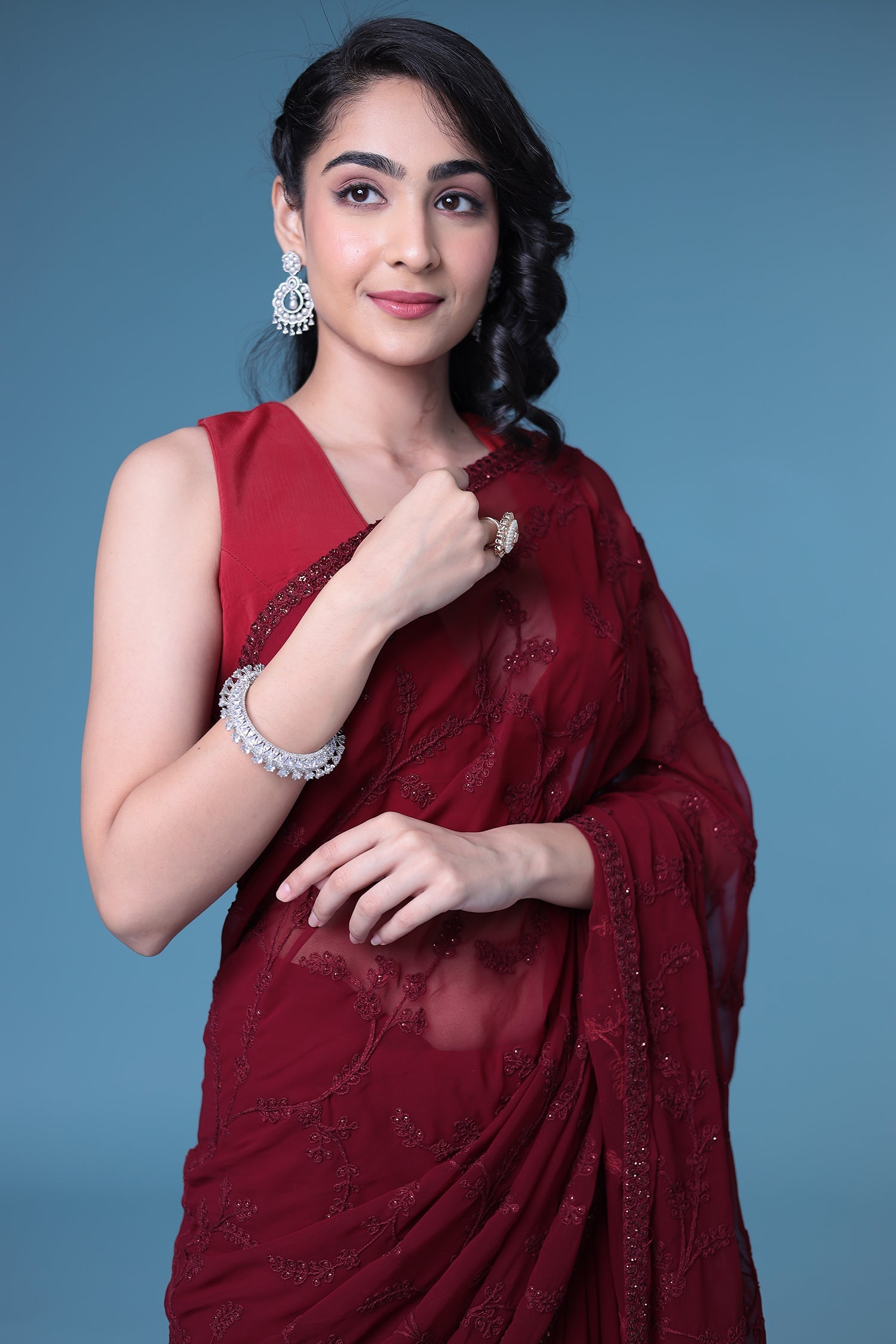 Embroidered Georgette Saree with Sequins work.