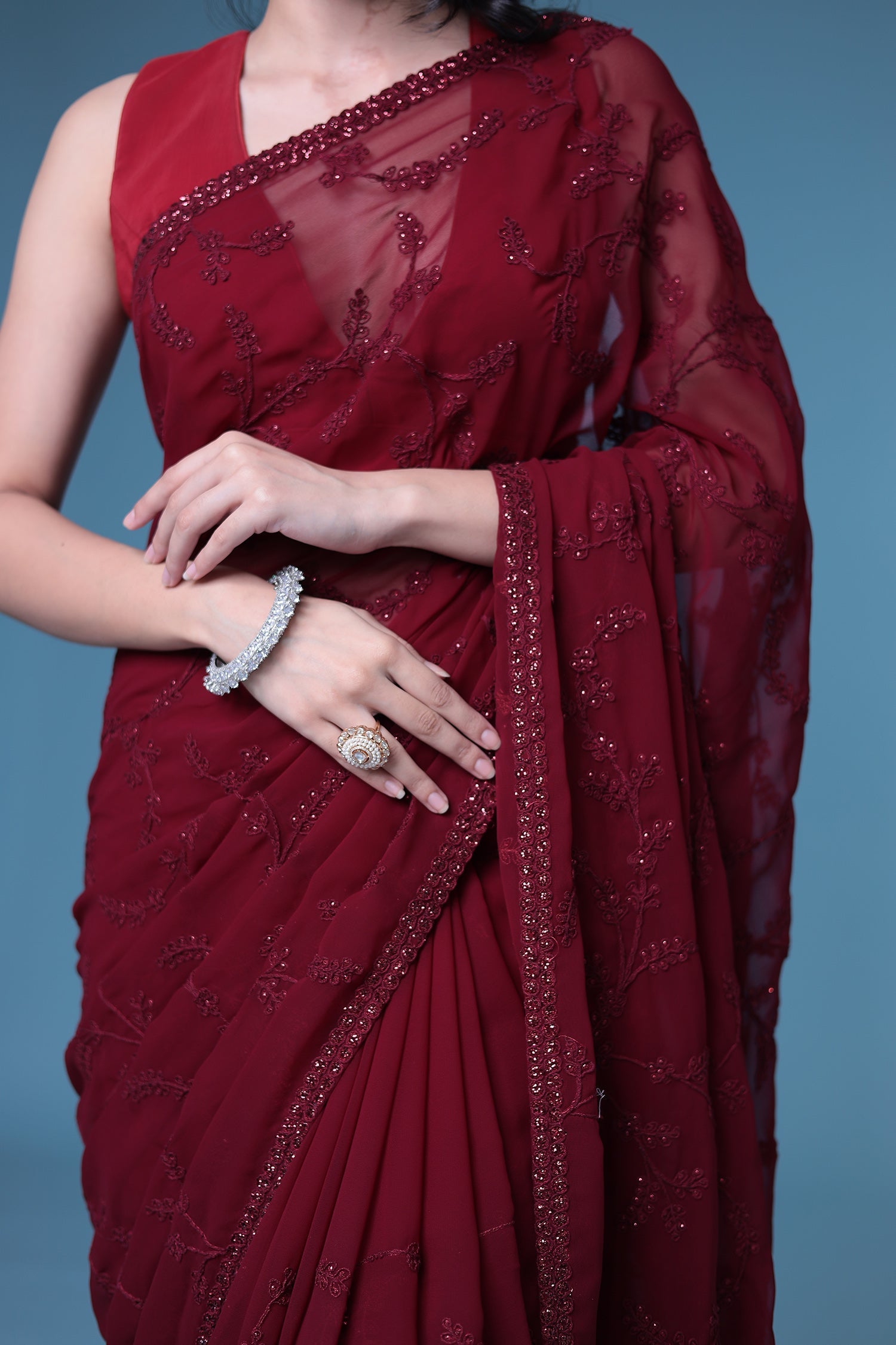 Embroidered Georgette Saree with Sequins work.