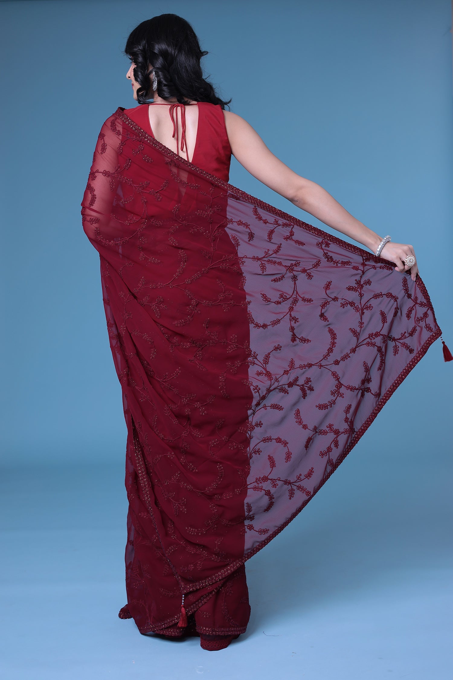 Embroidered Georgette Saree with Sequins work.