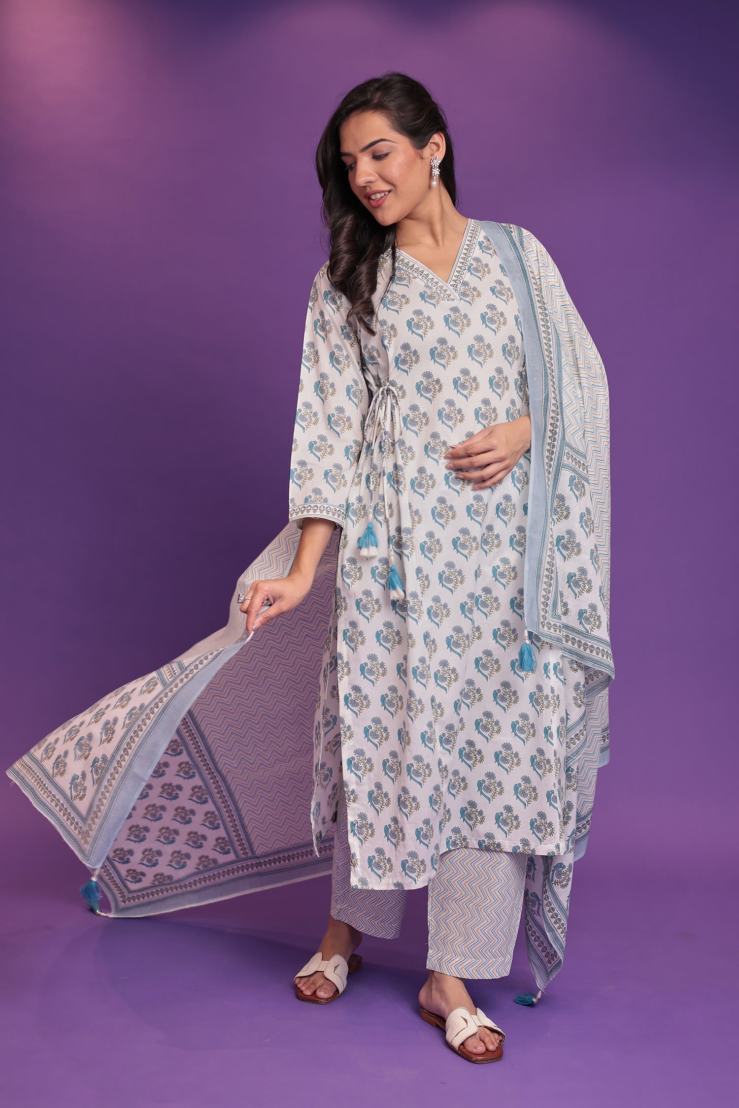 Printed Pure Cotton Kurta Set Stitched