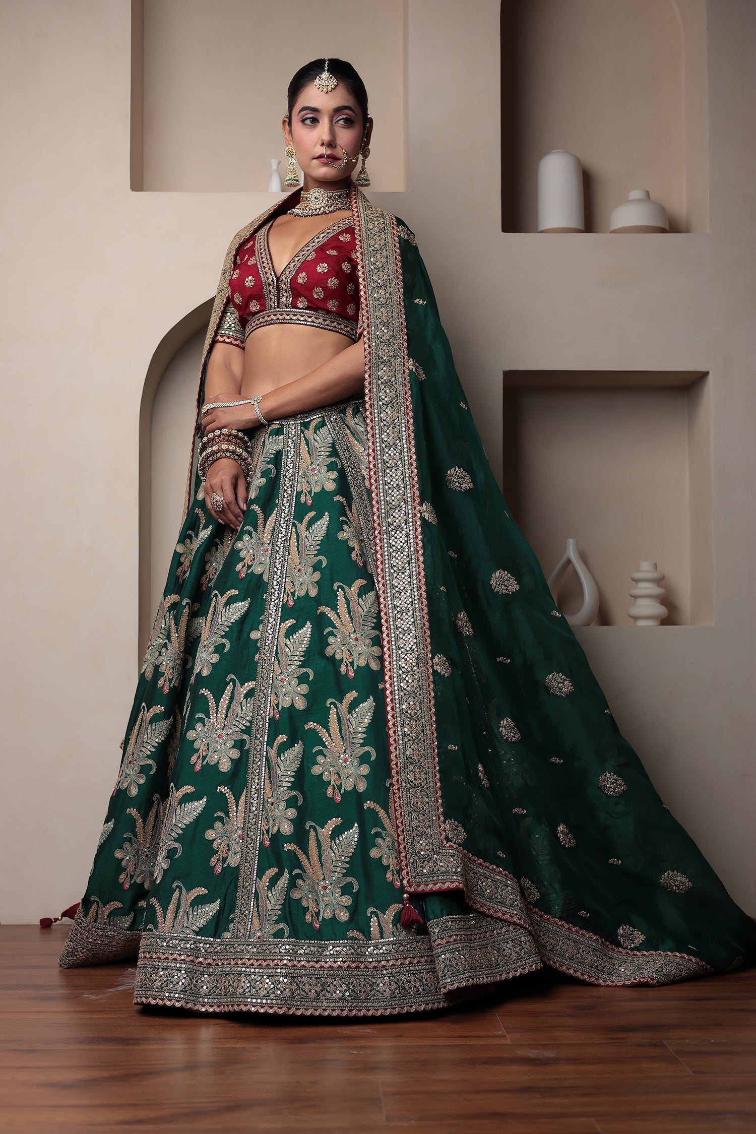 Raw Silk Lehenga Embellished with Gota Patti and Thread work