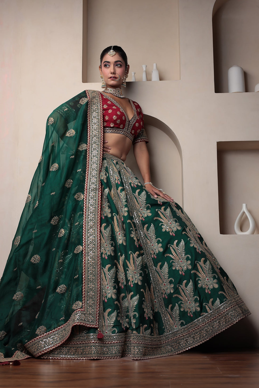 Raw Silk Lehenga Embellished with Gota Patti and Thread work