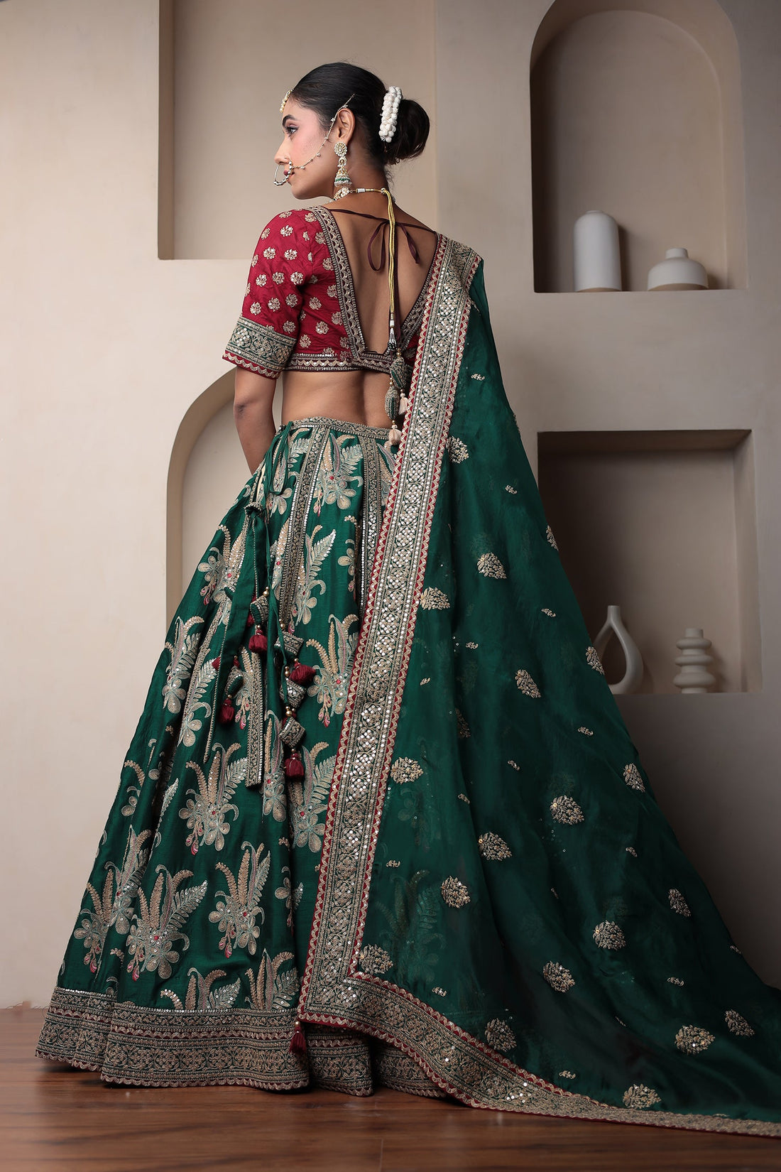 Raw Silk Lehenga Embellished with Gota Patti and Thread work
