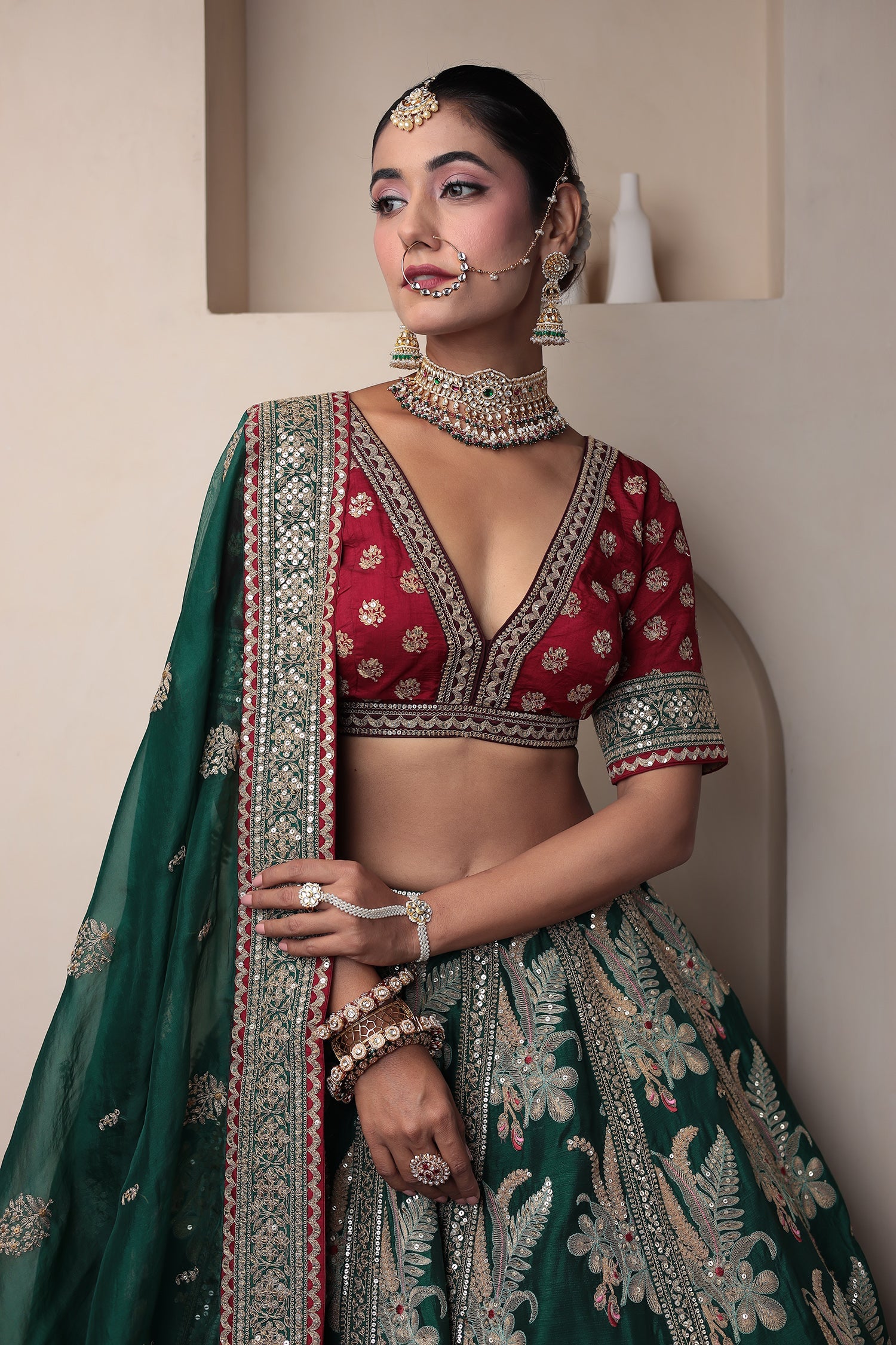 Raw Silk Lehenga Embellished with Gota Patti and Thread work