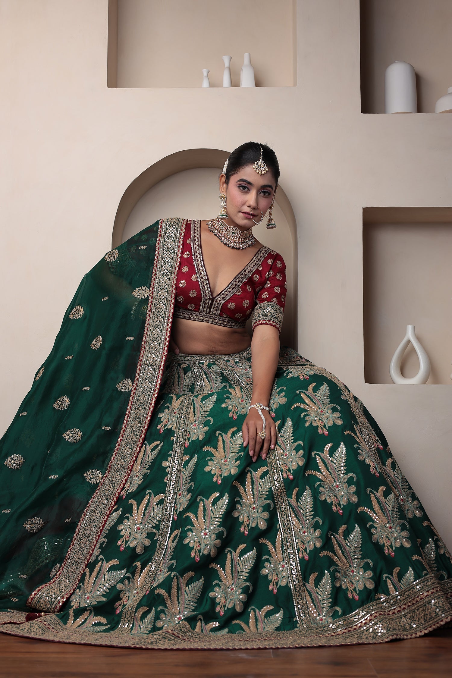 Raw Silk Lehenga Embellished with Gota Patti and Thread work