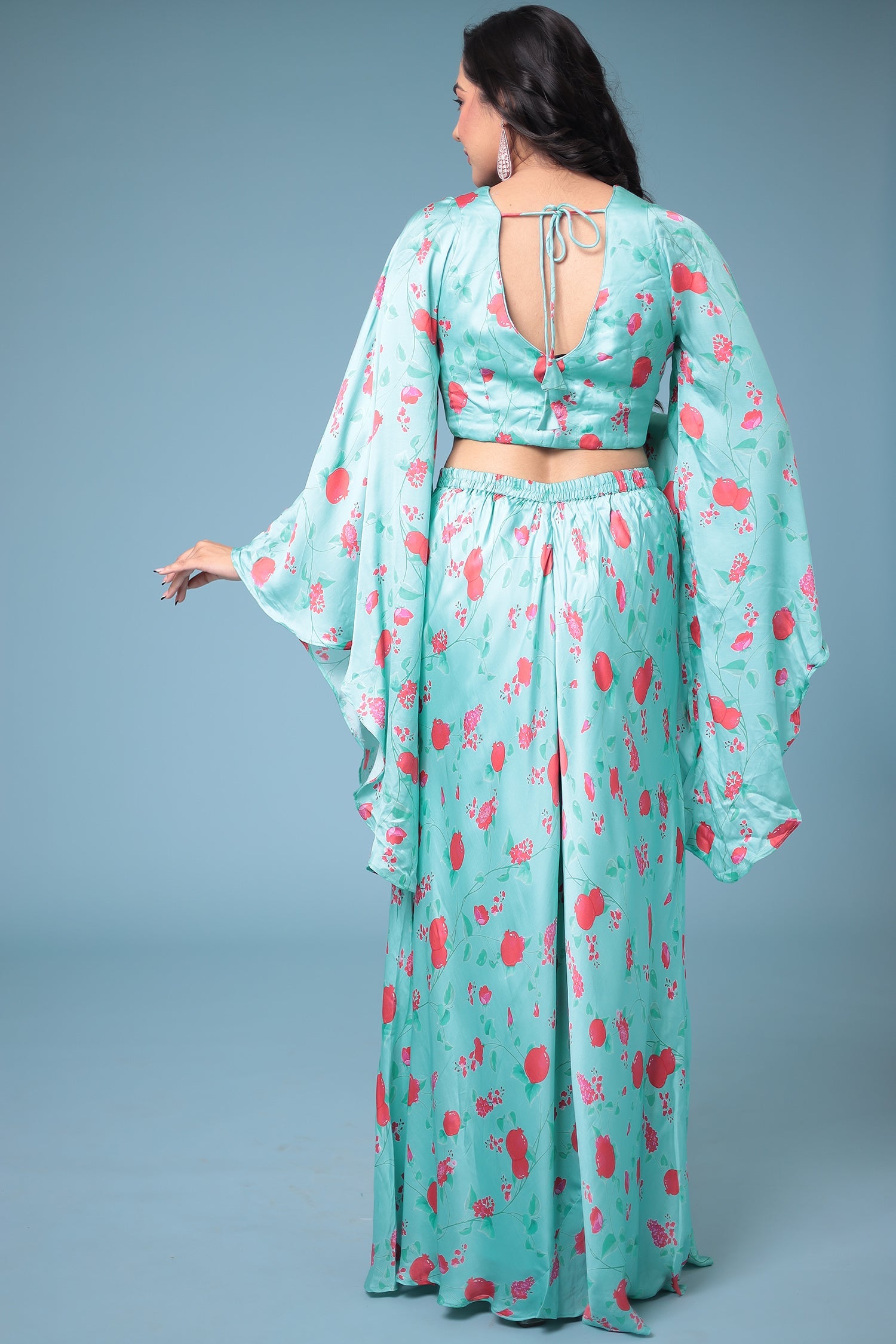 Printed Satin Silk Indowestern with Sequins work