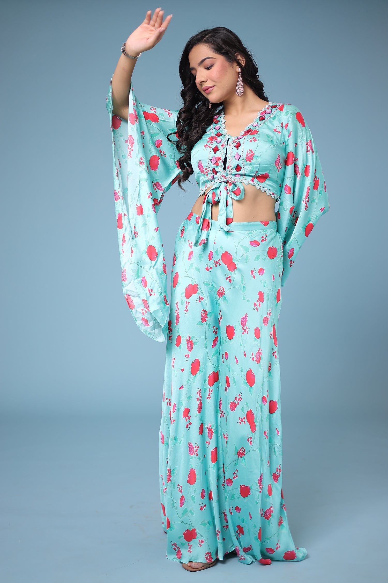 Printed Satin Silk Indowestern with Sequins work