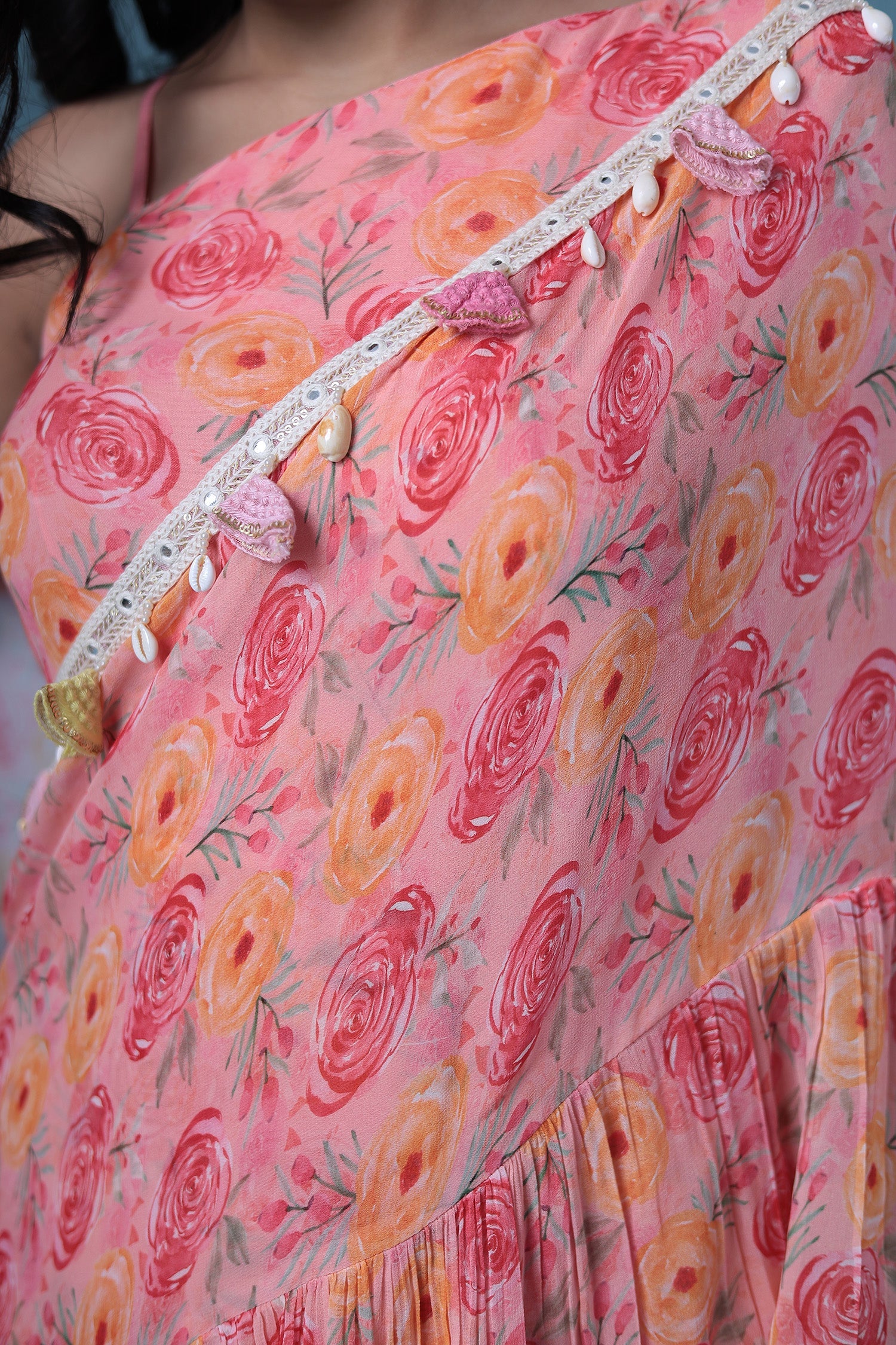 Digital Printed Pre-stitched Art Georgette Ruffle Saree