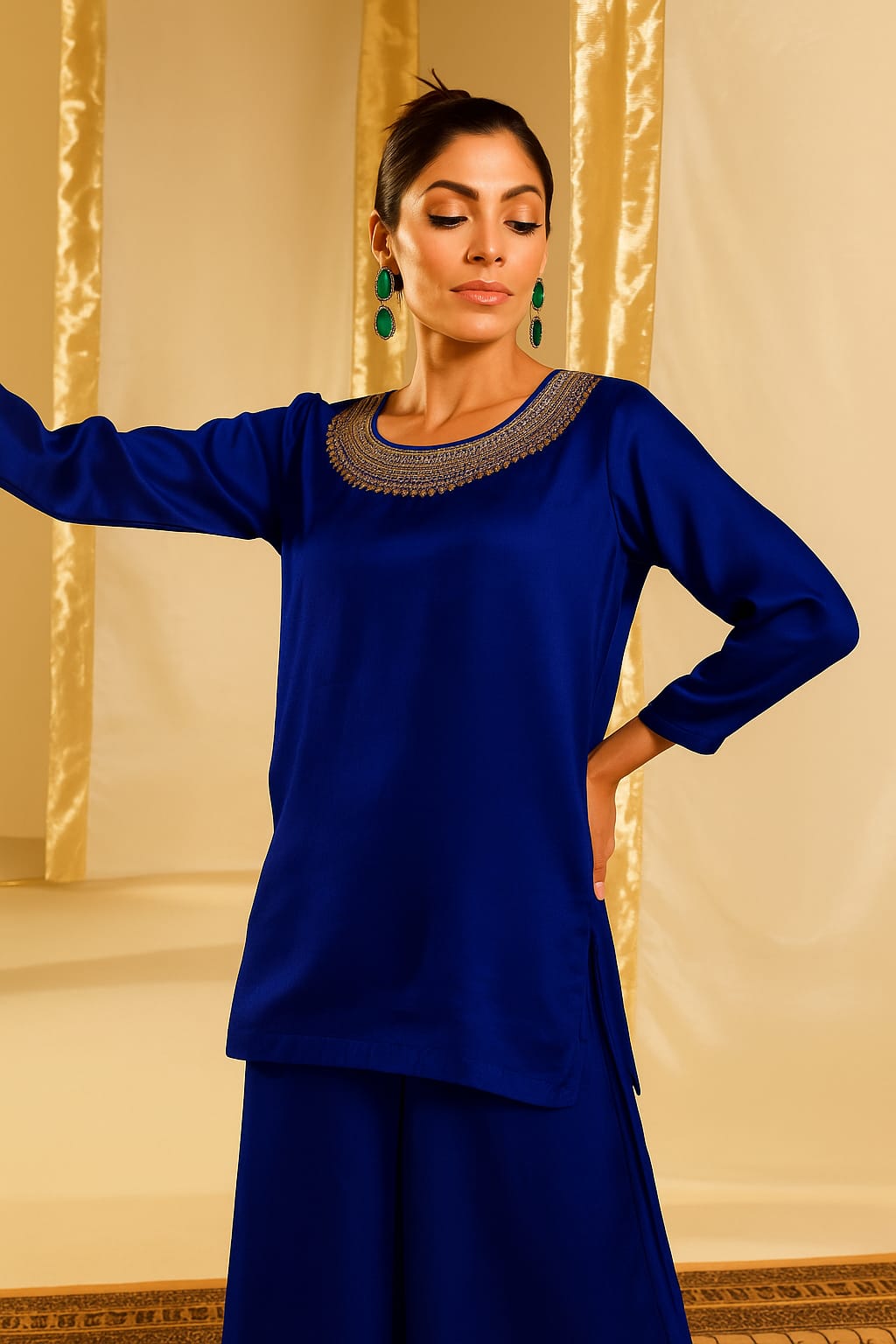 Satin Silk Indowestern with Dori and Sequins work