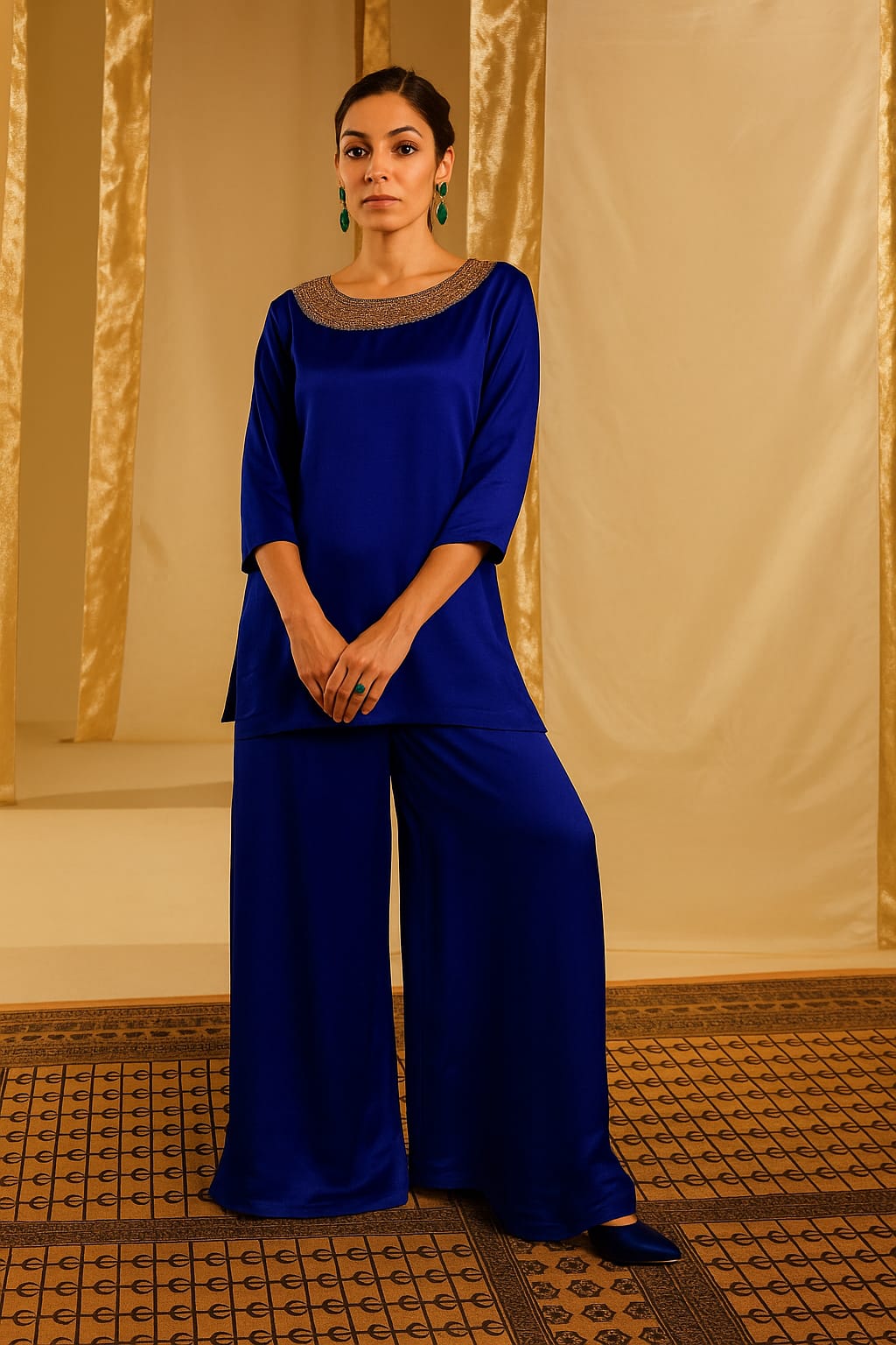 Satin Silk Indowestern with Dori and Sequins work