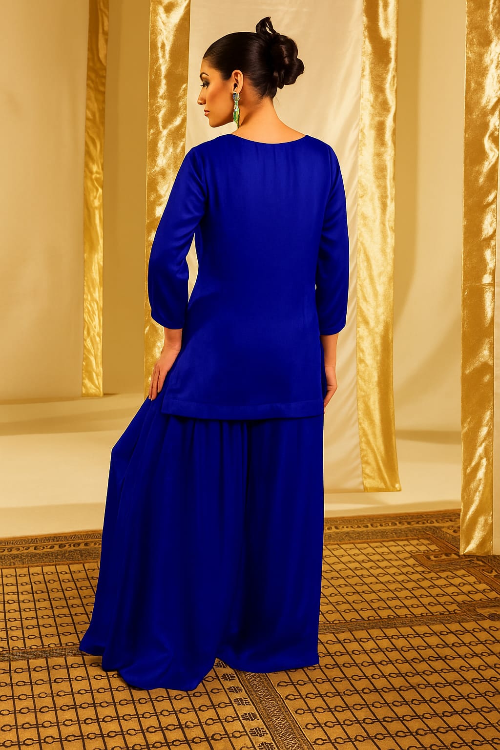 Satin Silk Indowestern with Dori and Sequins work