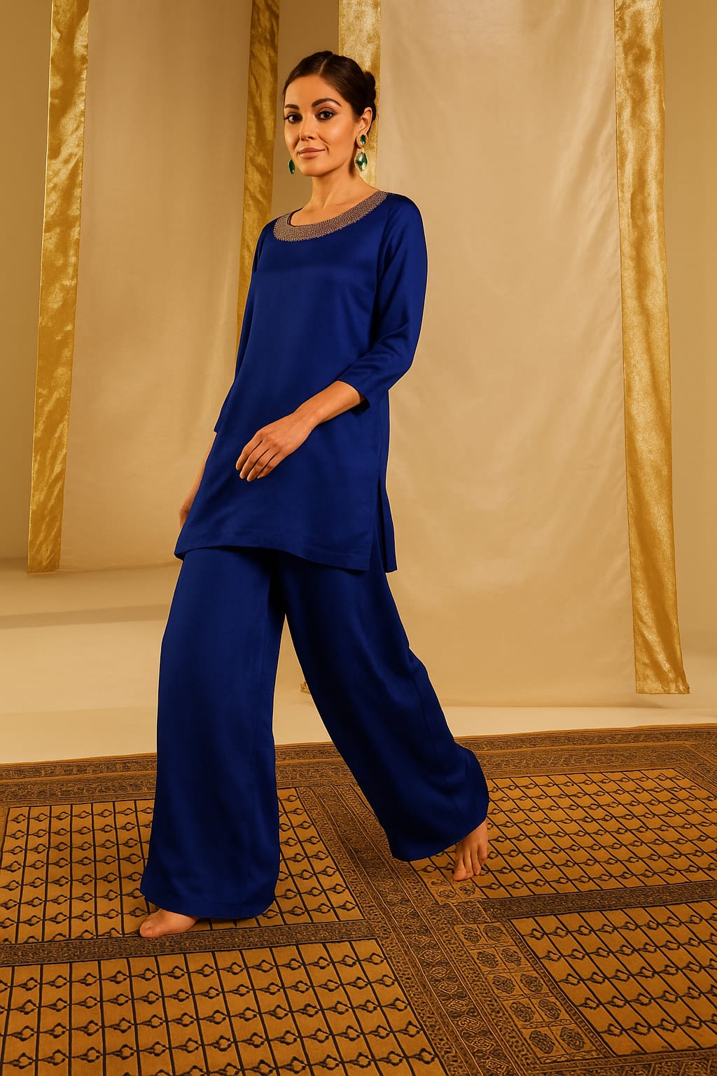 Satin Silk Indowestern with Dori and Sequins work
