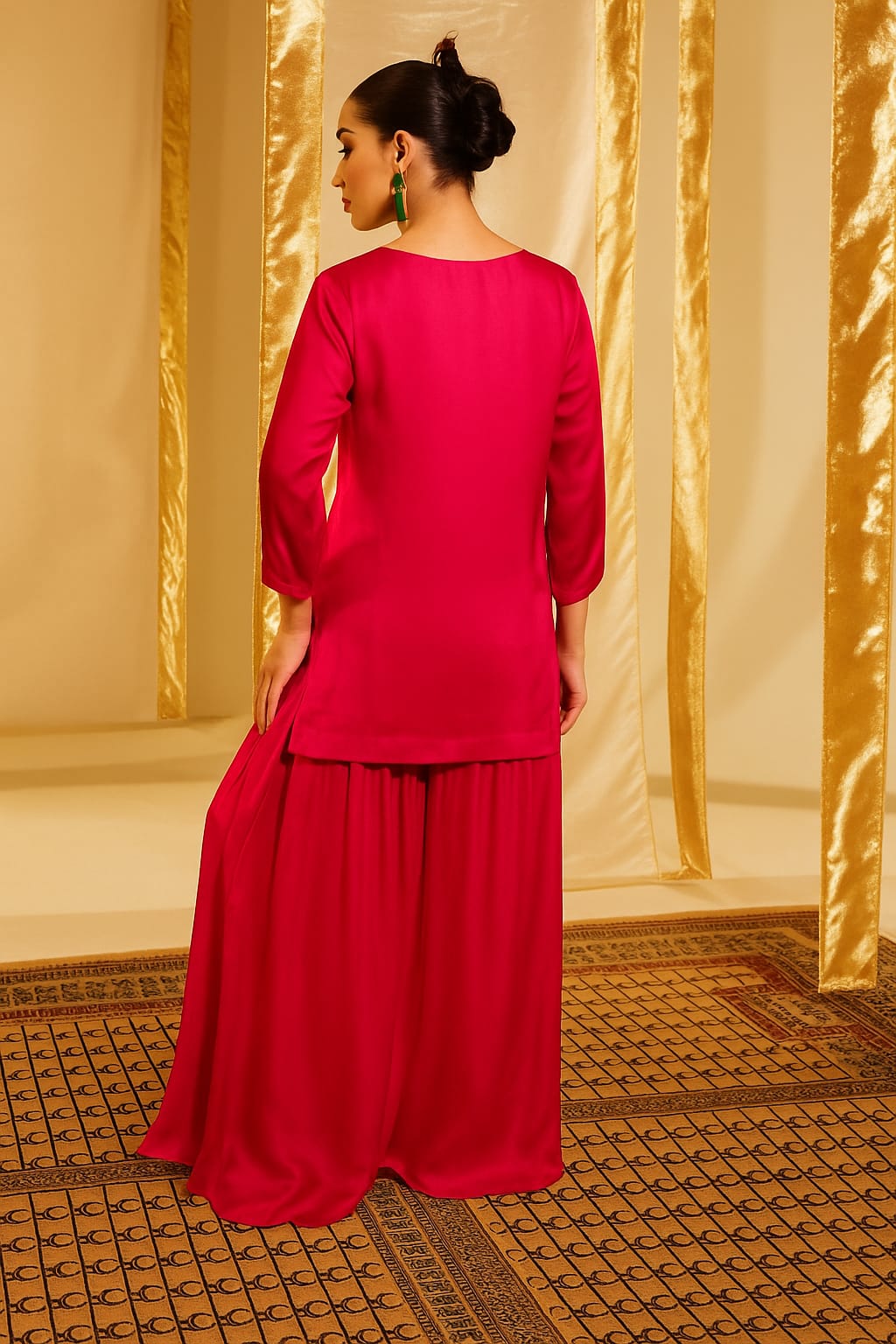 Satin Silk Indowestern with Dori and Sequins work