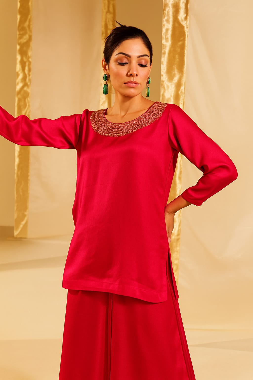 Satin Silk Indowestern with Dori and Sequins work