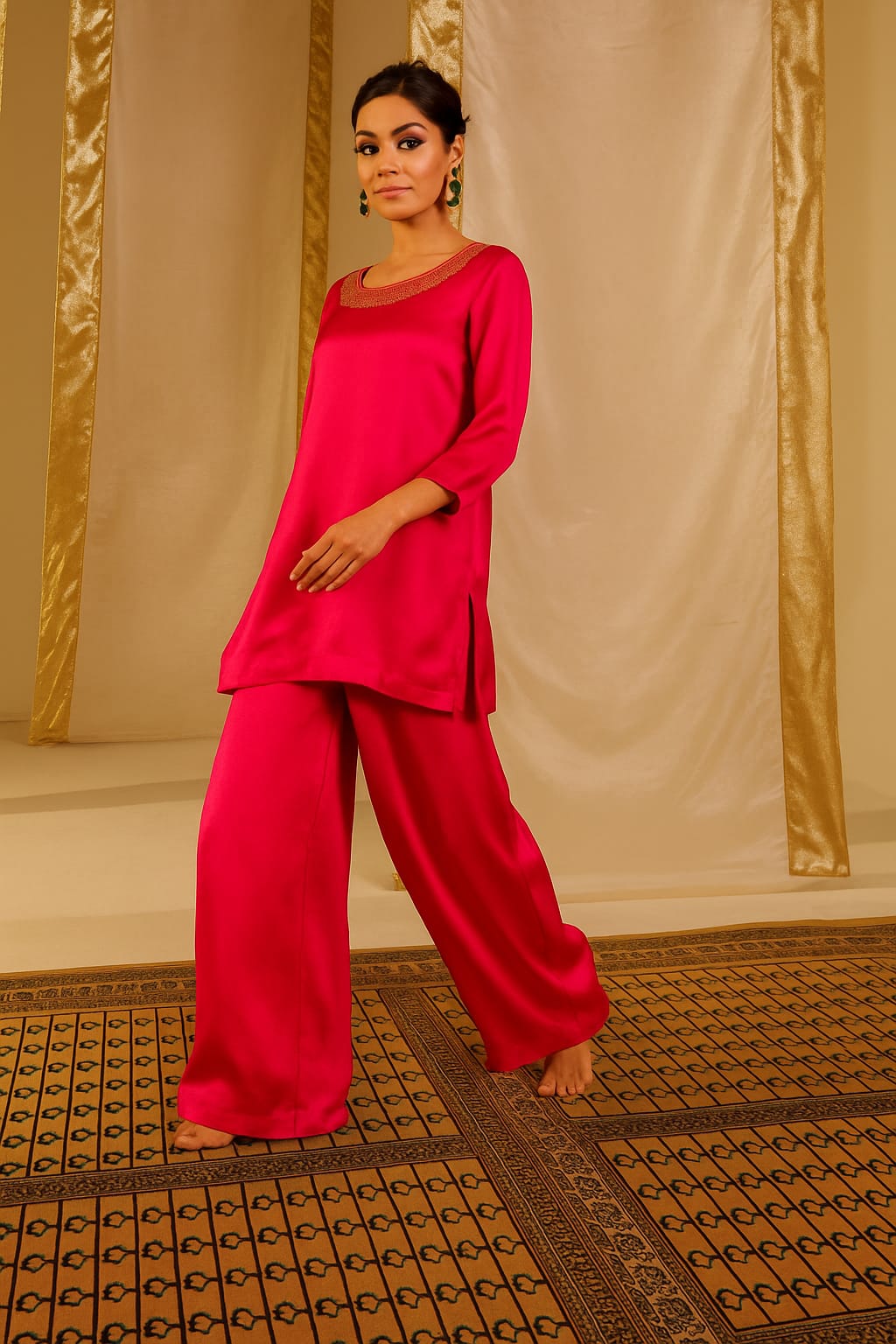 Satin Silk Indowestern with Dori and Sequins work