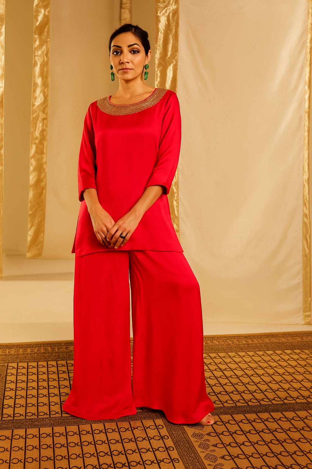 Satin Silk Indowestern with Dori and Sequins work