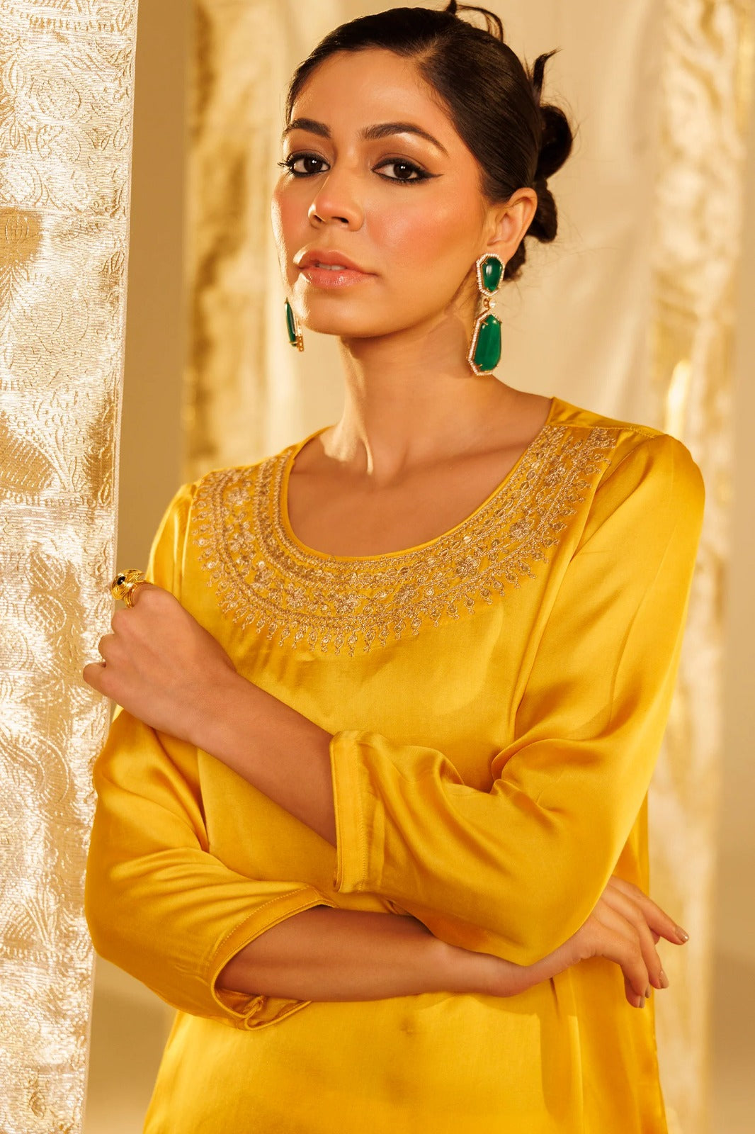 Satin Silk Indowestern with Dori and Sequins work