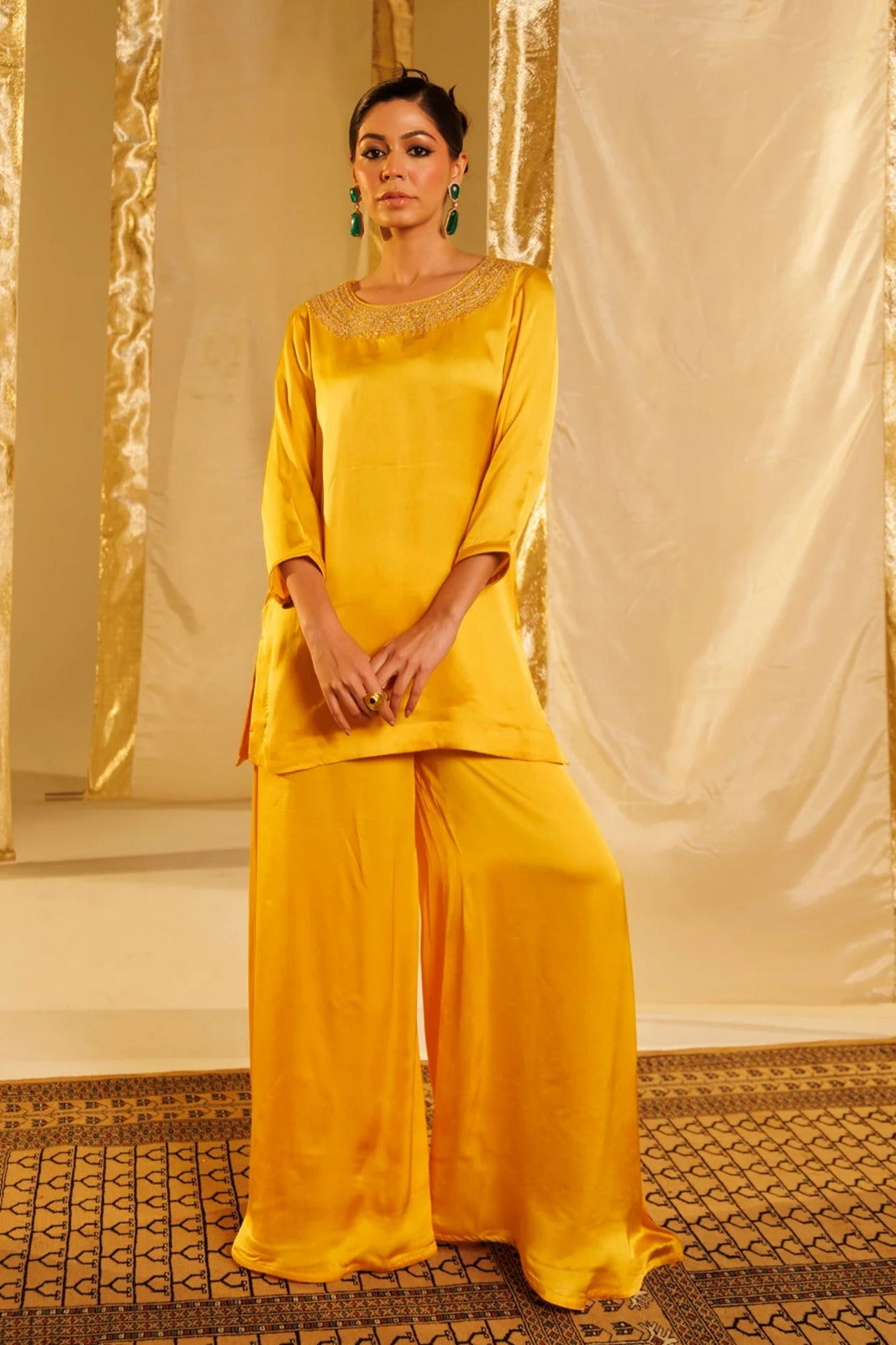 Satin Silk Indowestern with Dori and Sequins work