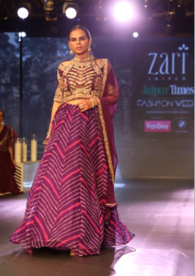 Leheriya Organza Lehenga Embroidered with Zardozi work
