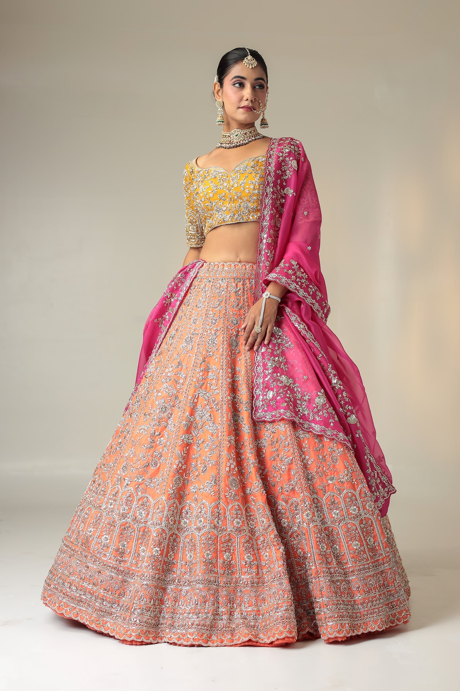 Organza Lehenga Embellished with Cutdana and Zardozi work