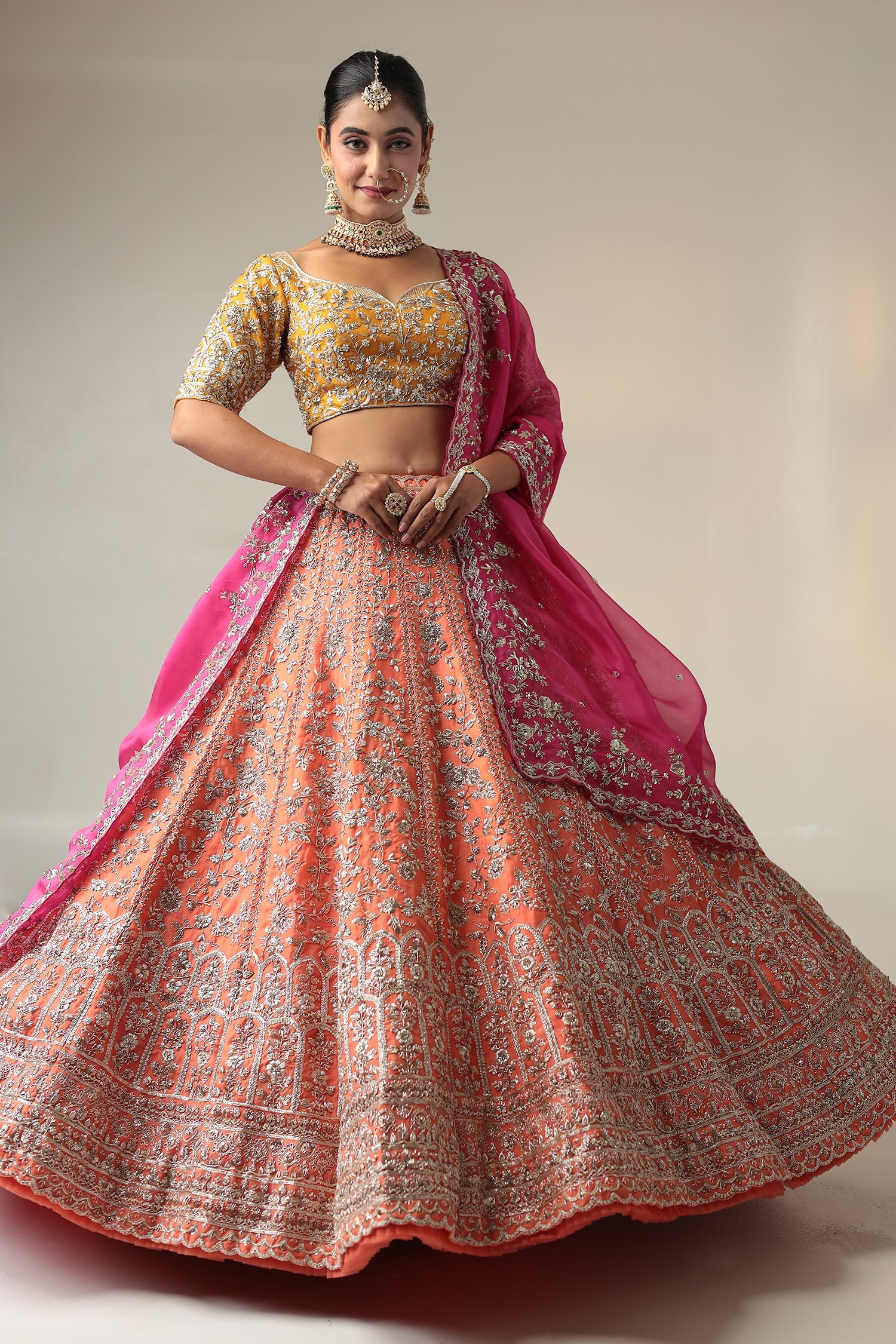 Organza Lehenga Embellished with Cutdana and Zardozi work
