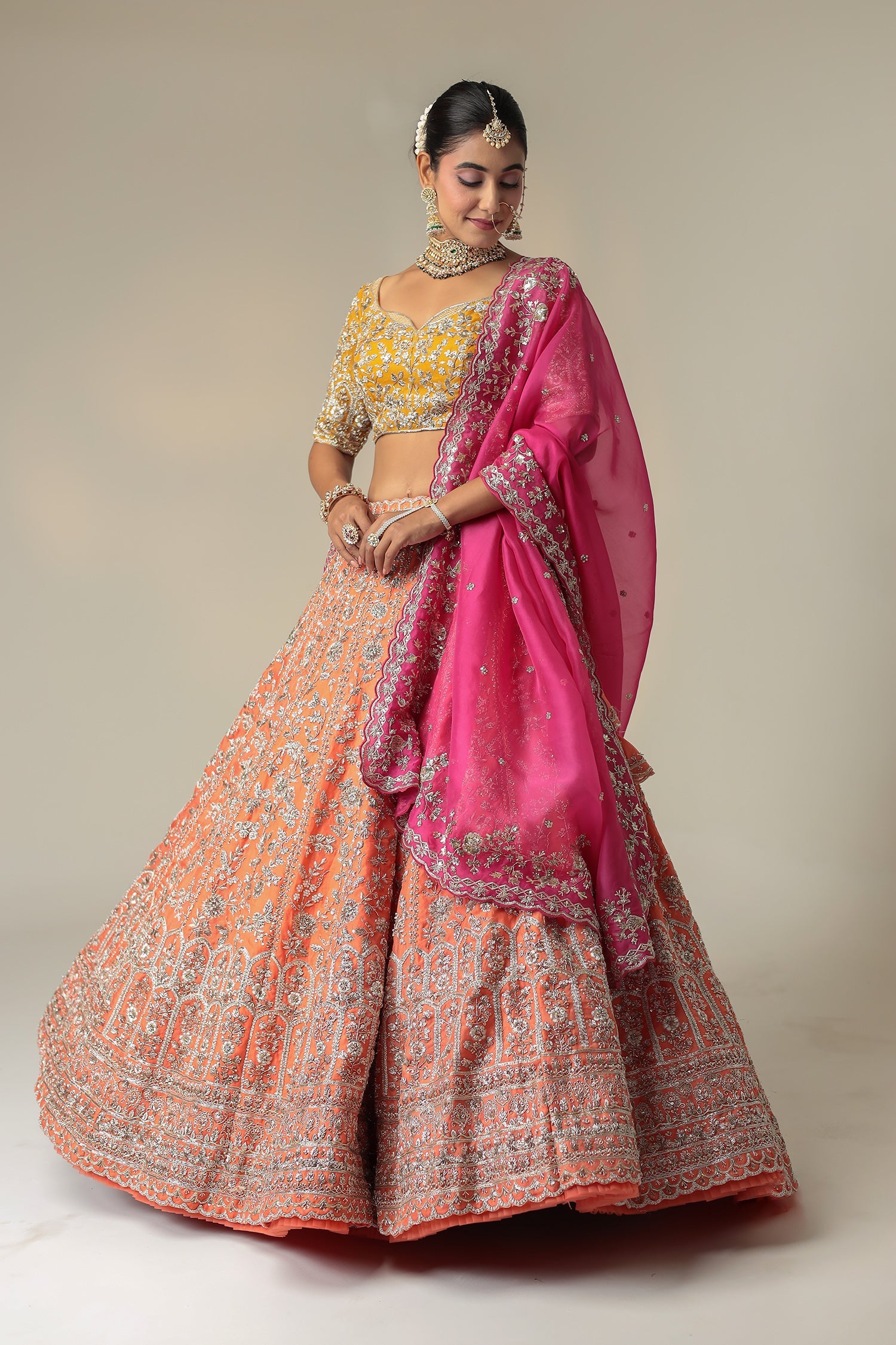 Organza Lehenga Embellished with Cutdana and Zardozi work