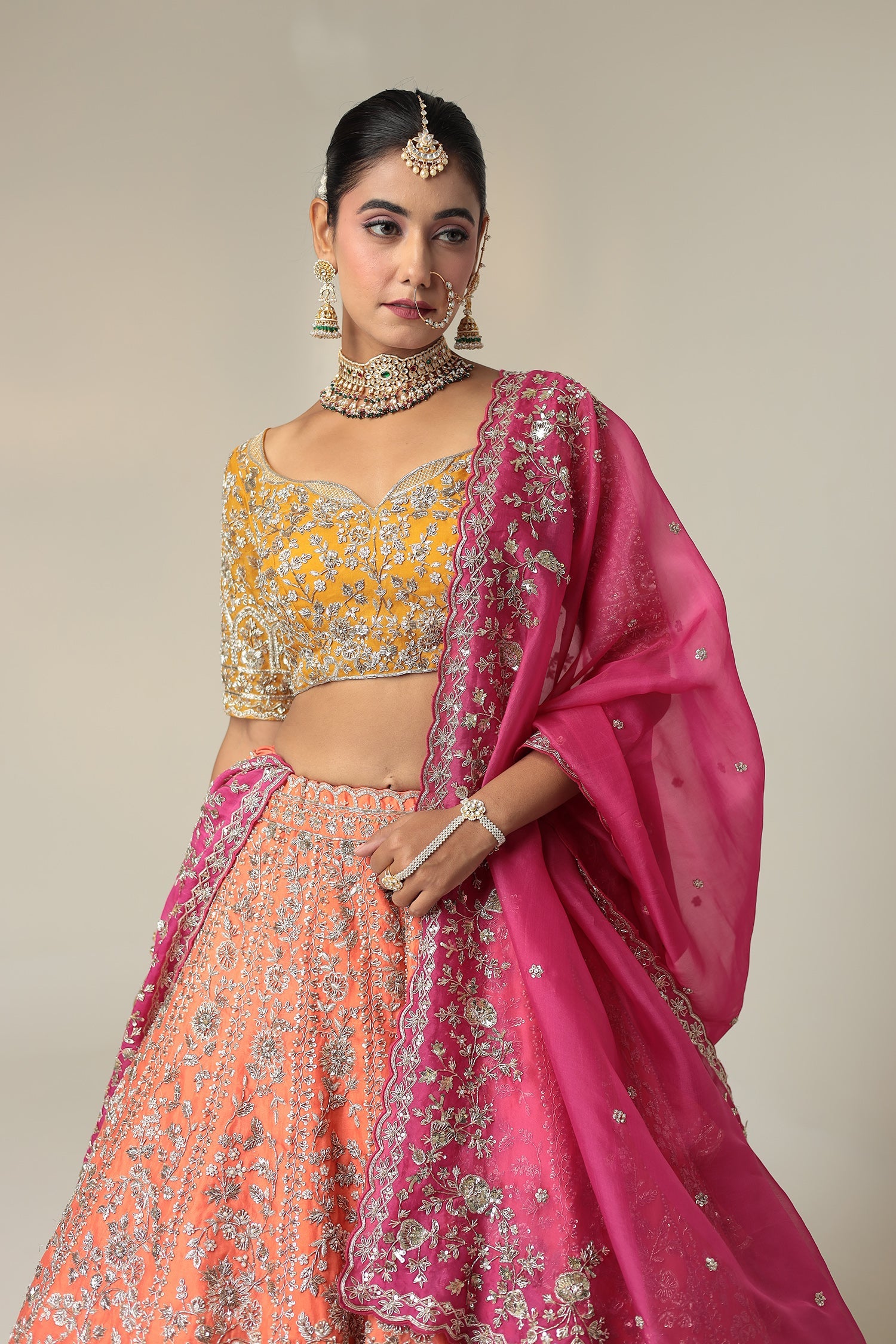 Organza Lehenga Embellished with Cutdana and Zardozi work