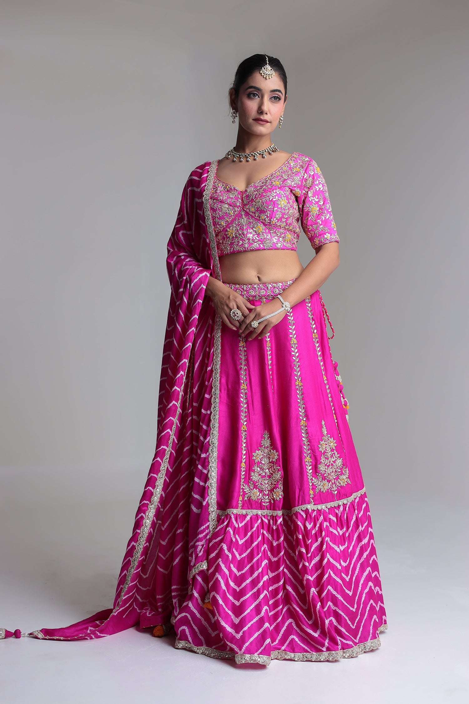 Leheriya Satin Silk Lehenga with Gota Patti and Embroidered  work
