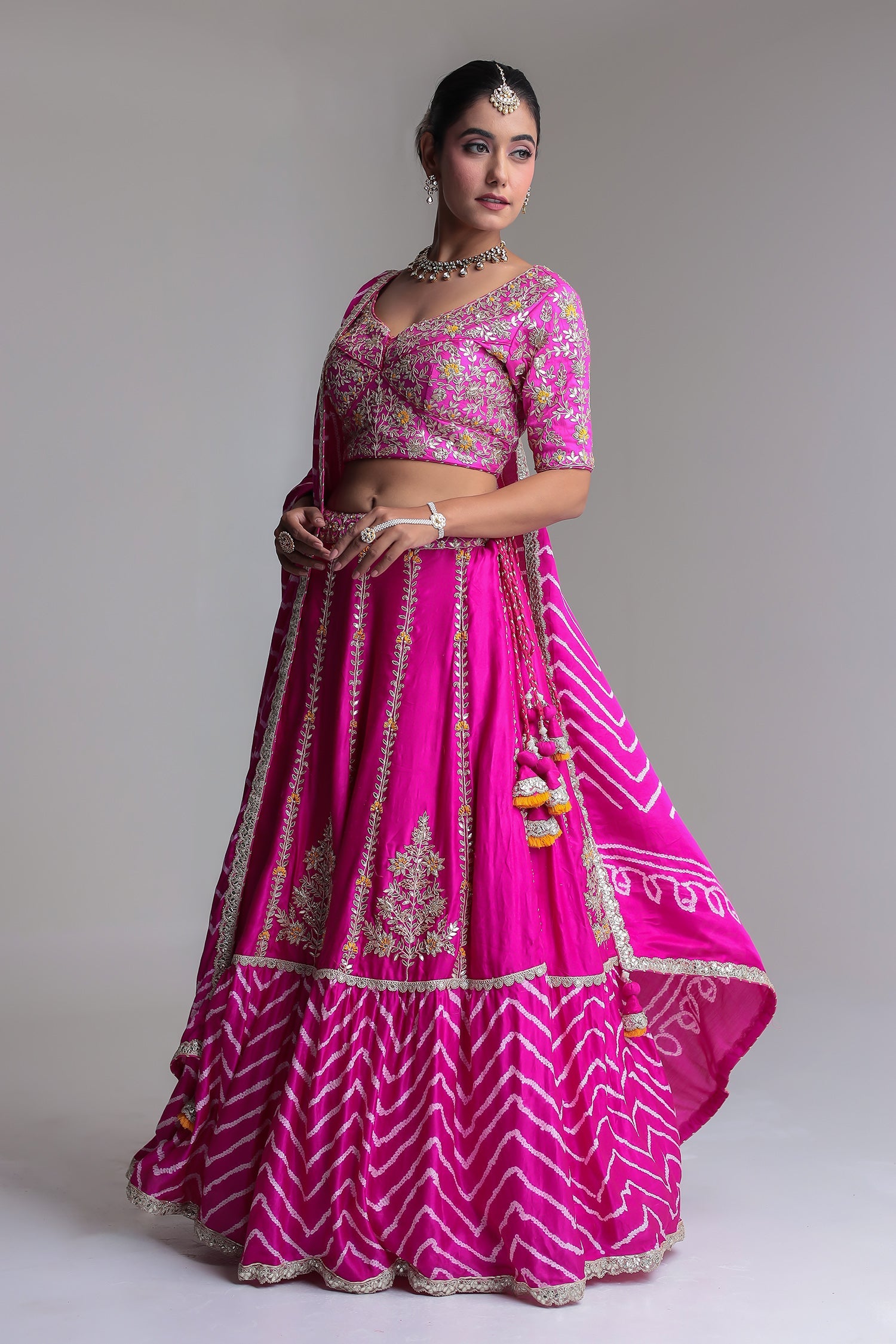 Leheriya Satin Silk Lehenga with Gota Patti and Embroidered  work