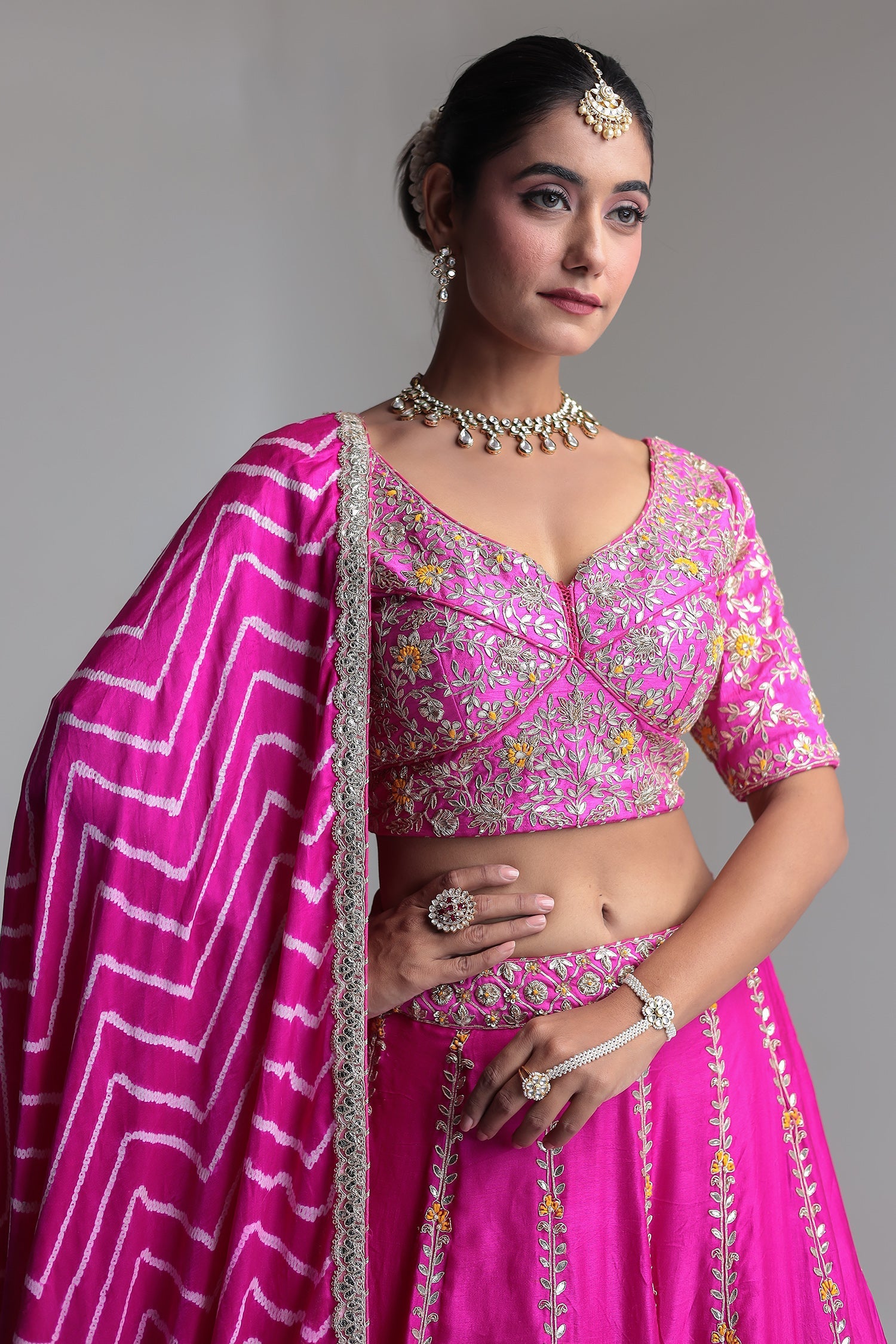 Leheriya Satin Silk Lehenga with Gota Patti and Embroidered  work