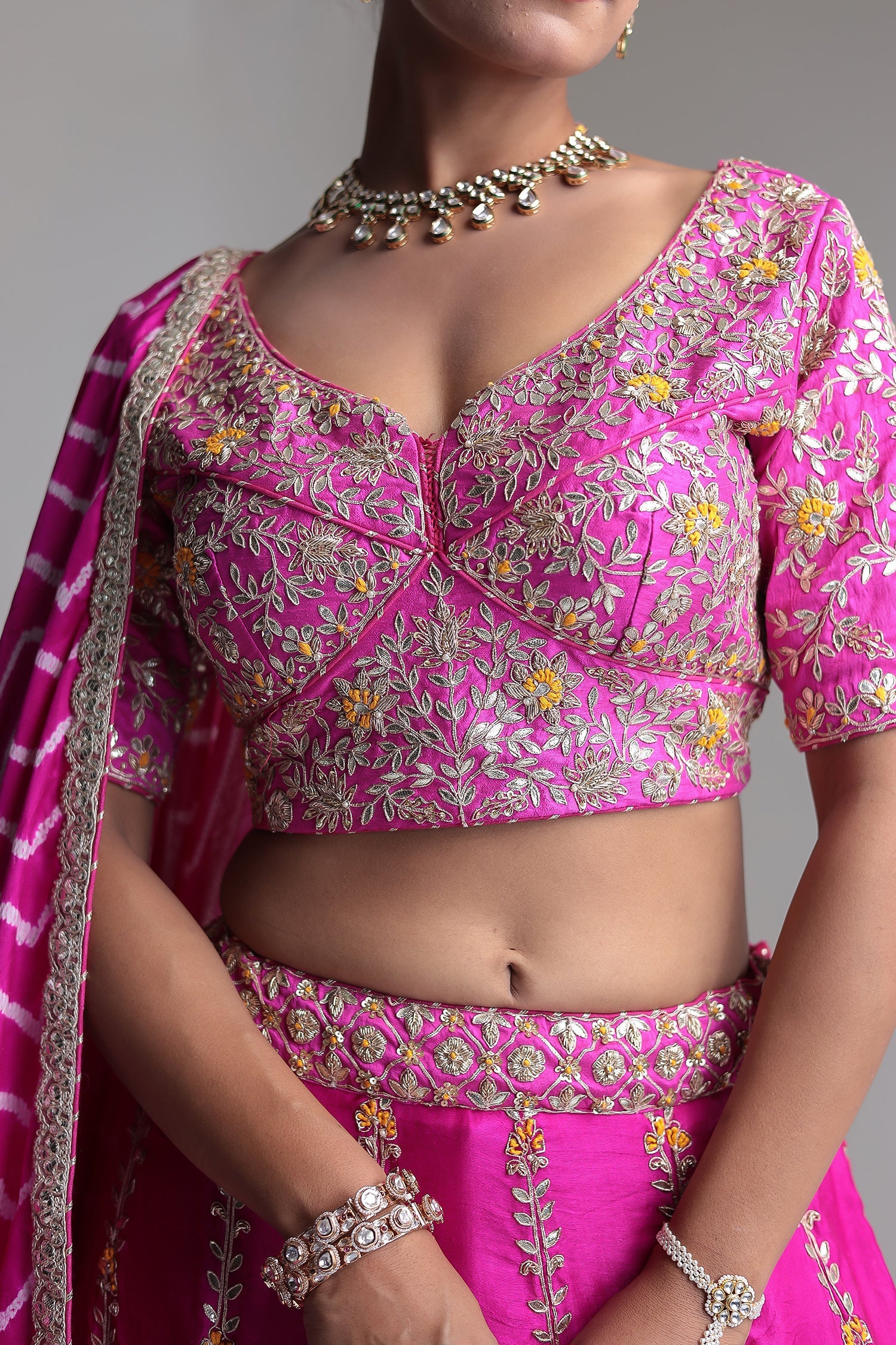 Leheriya Satin Silk Lehenga with Gota Patti and Embroidered  work