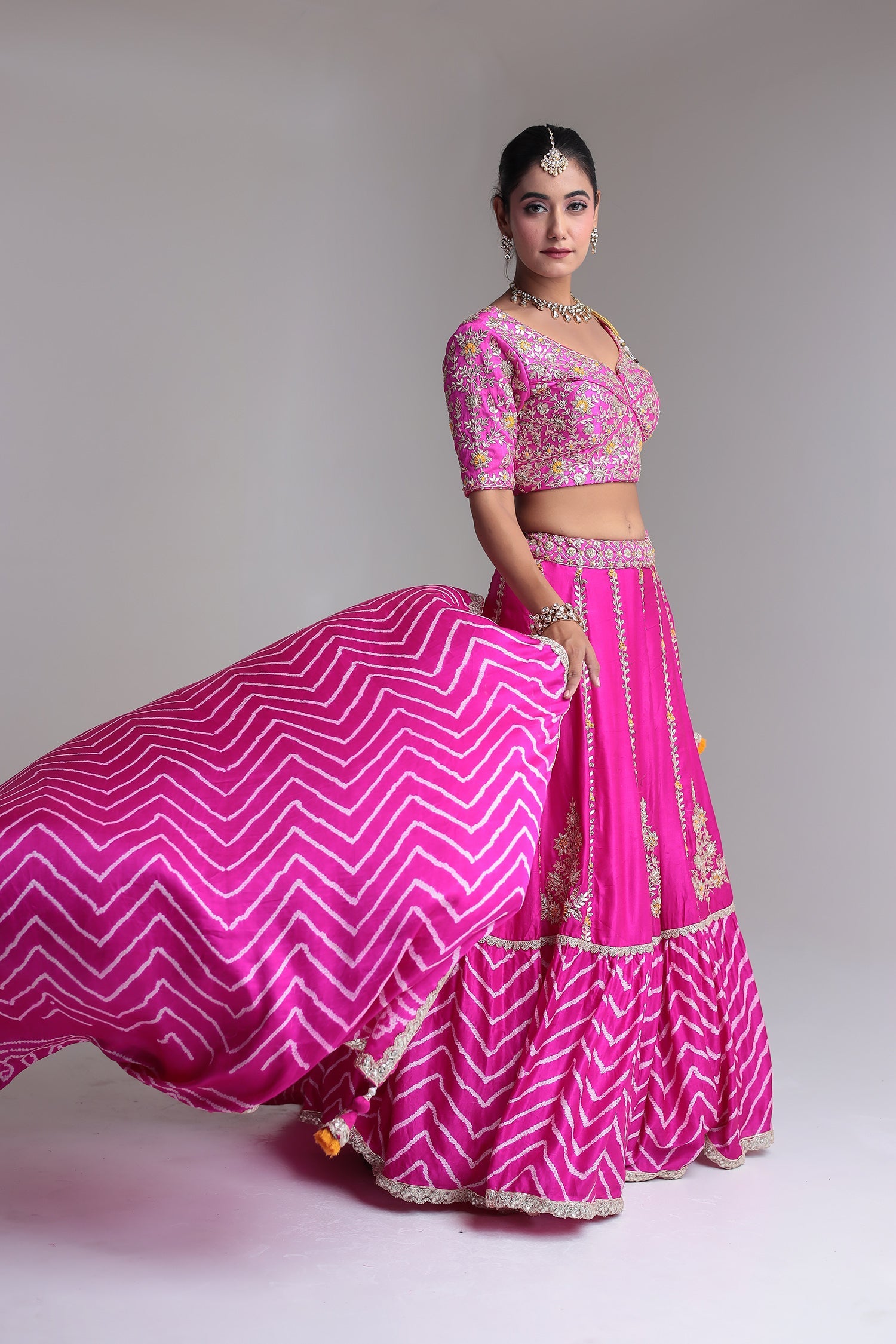 Leheriya Satin Silk Lehenga with Gota Patti and Embroidered  work