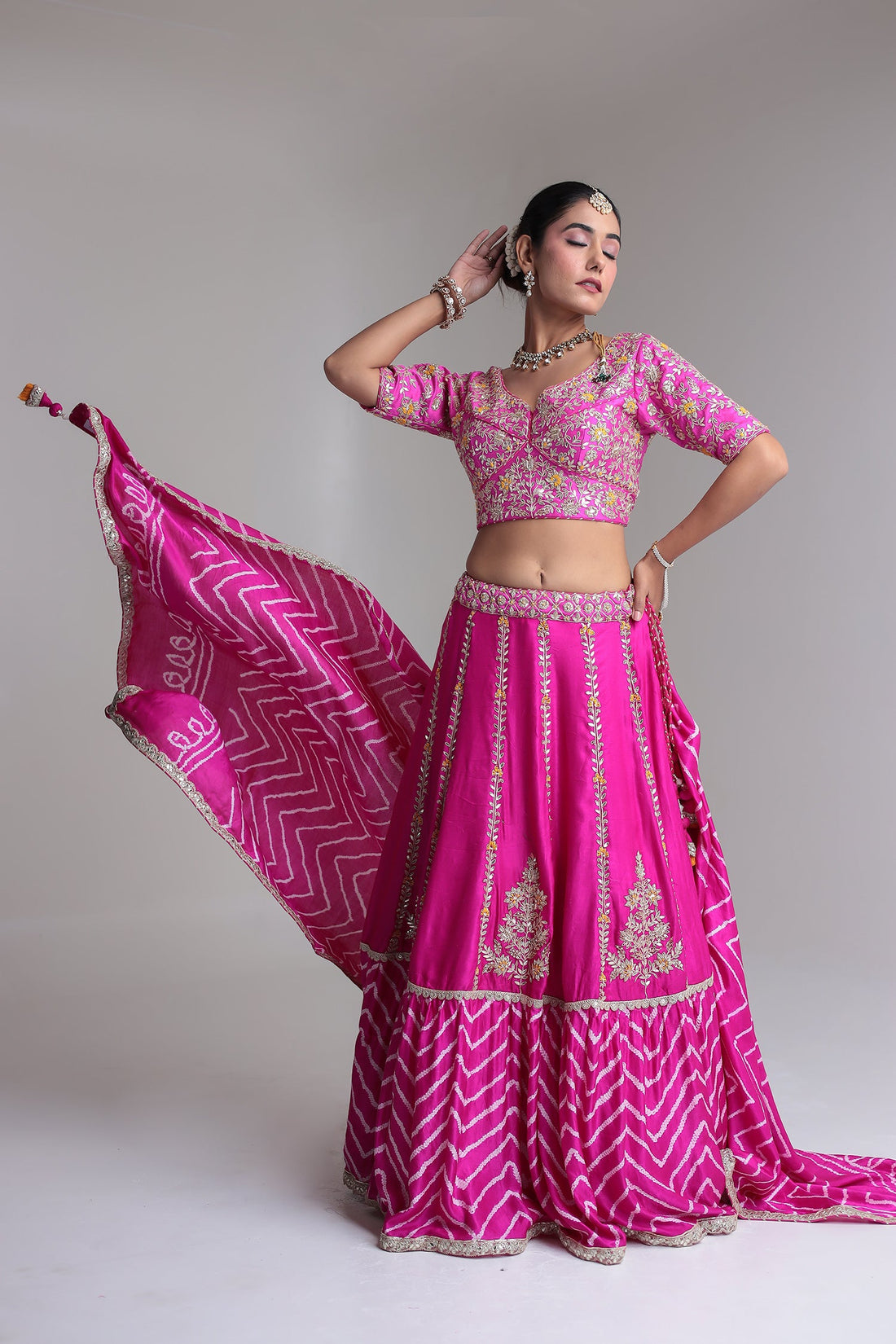 Leheriya Satin Silk Lehenga with Gota Patti and Embroidered  work