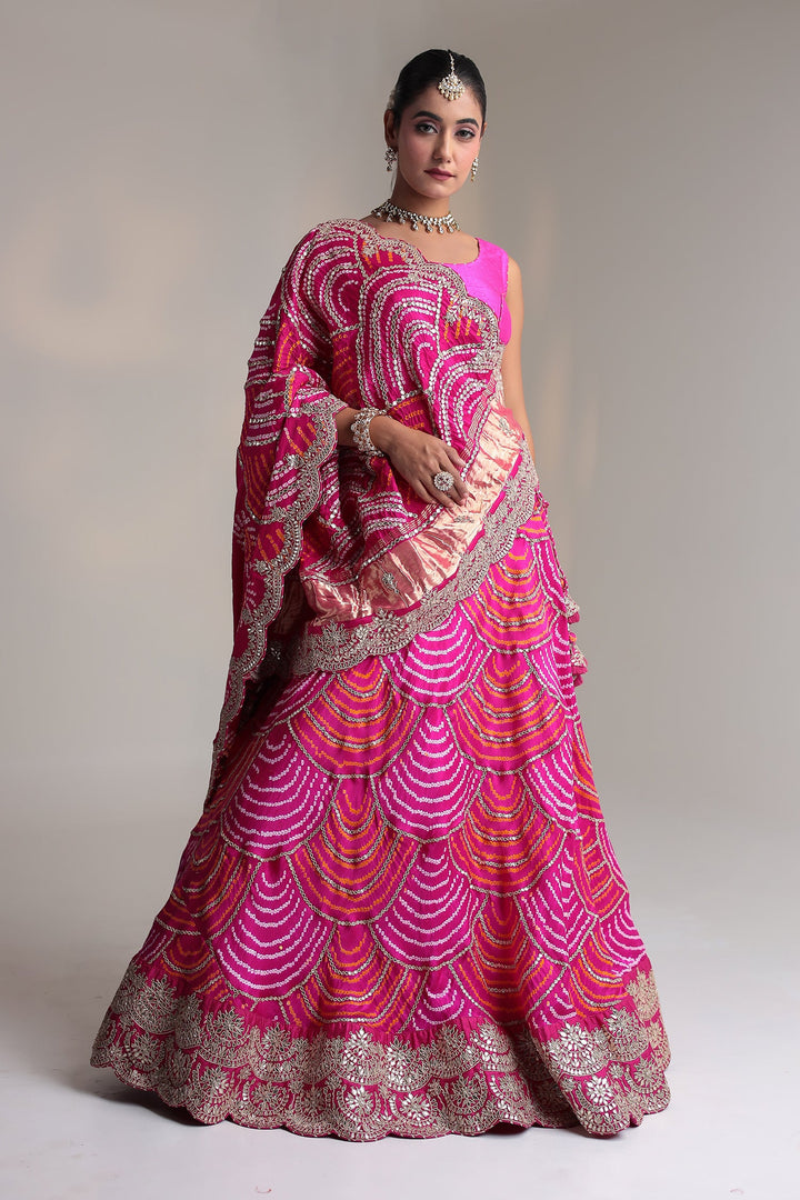 Bandhej Satin Bandhej Lehenga with Dori and Gota Patti work