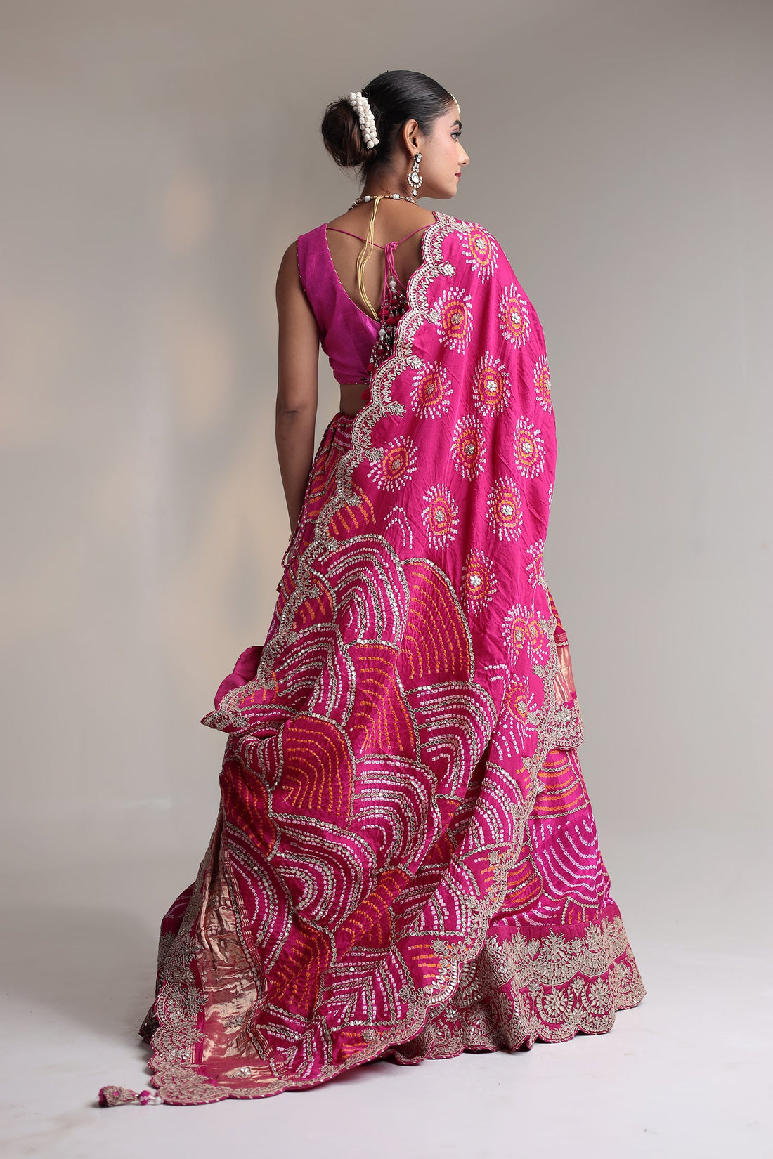 Bandhej Satin Bandhej Lehenga with Dori and Gota Patti work