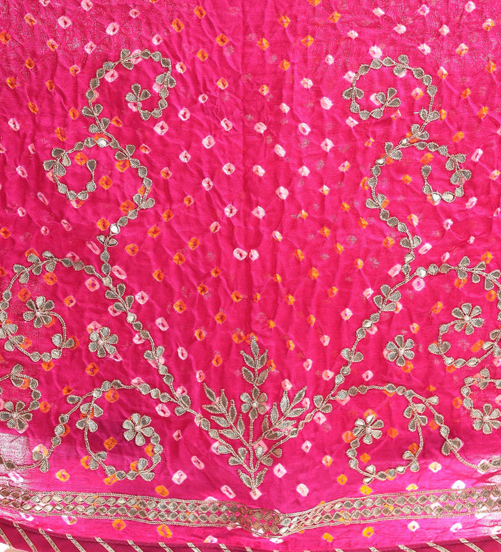 Bandhej Satin Bandhej Lehenga with Dori and Gota Patti work