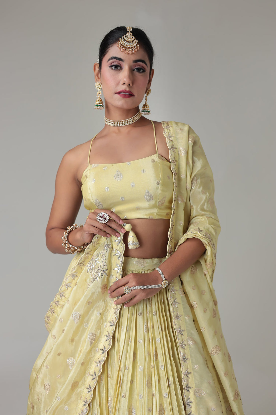 Banarasi Tissue Lehenga with Gota Patti and Embroidered work