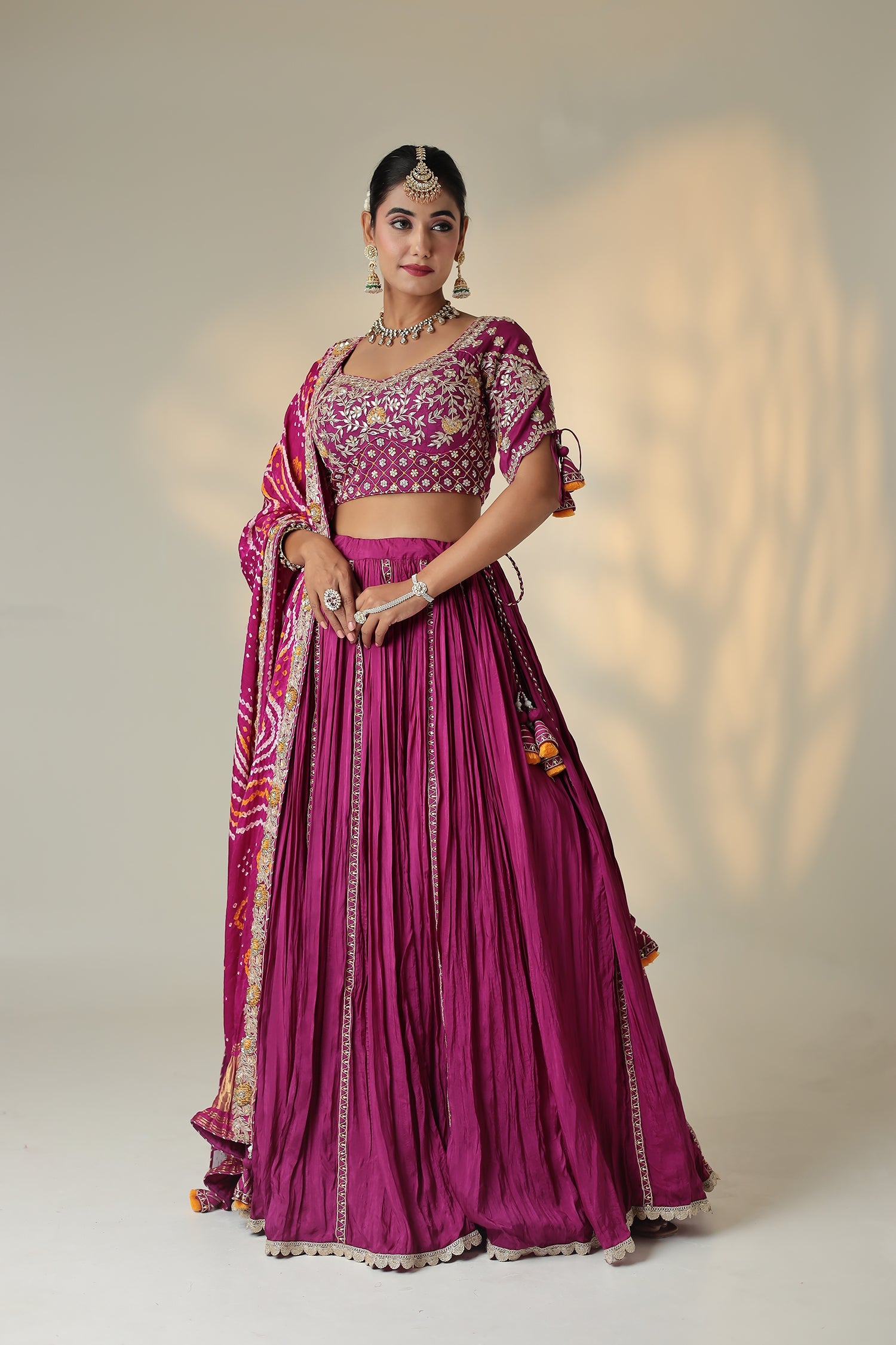 Bandhej Silk Lehenga Embellished with Zardozi work