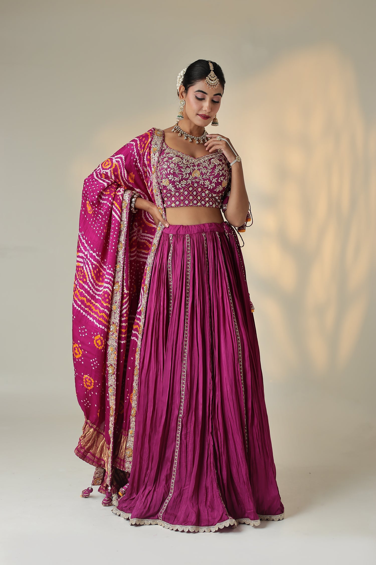 Bandhej Silk Lehenga Embellished with Zardozi work
