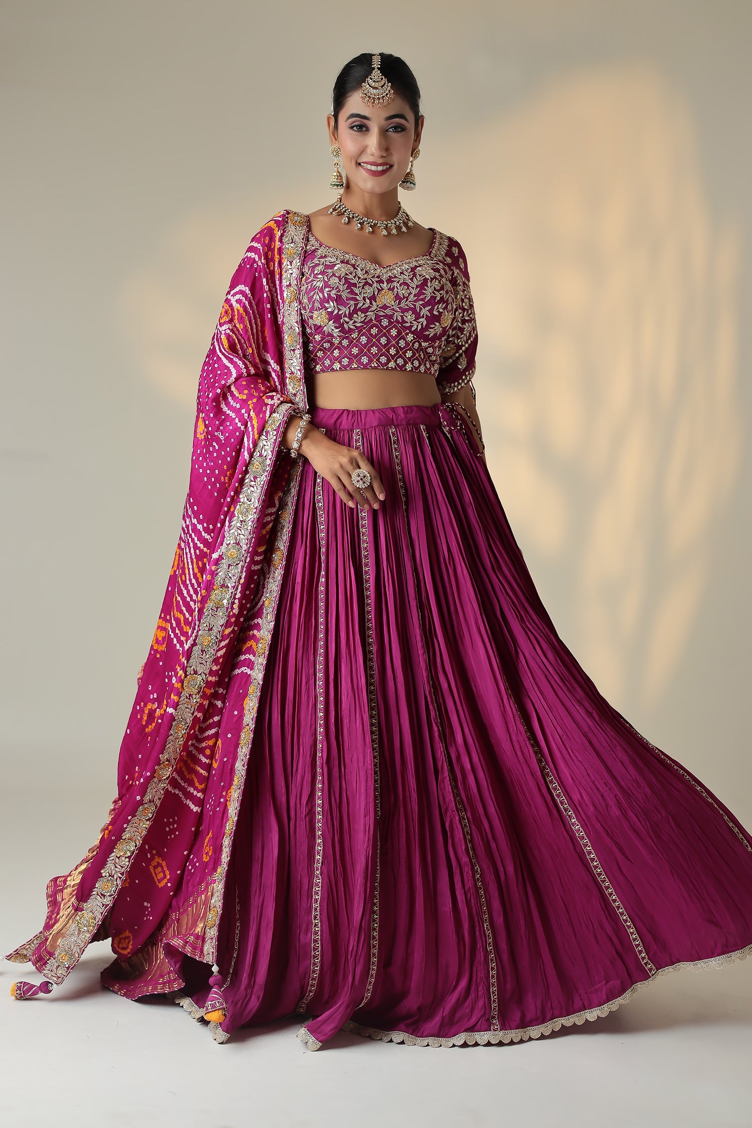 Bandhej Silk Lehenga Embellished with Zardozi work