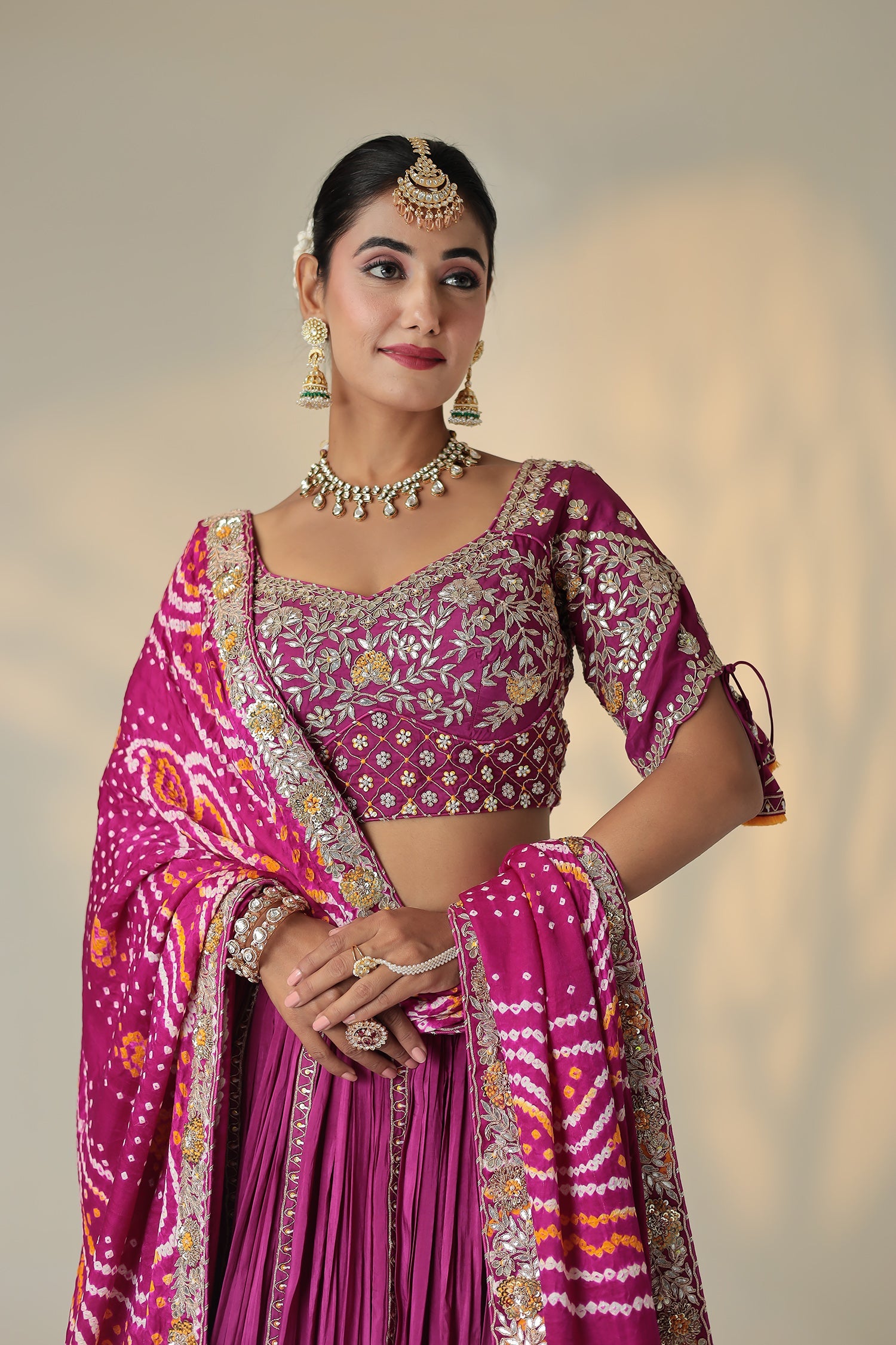 Bandhej Silk Lehenga Embellished with Zardozi work