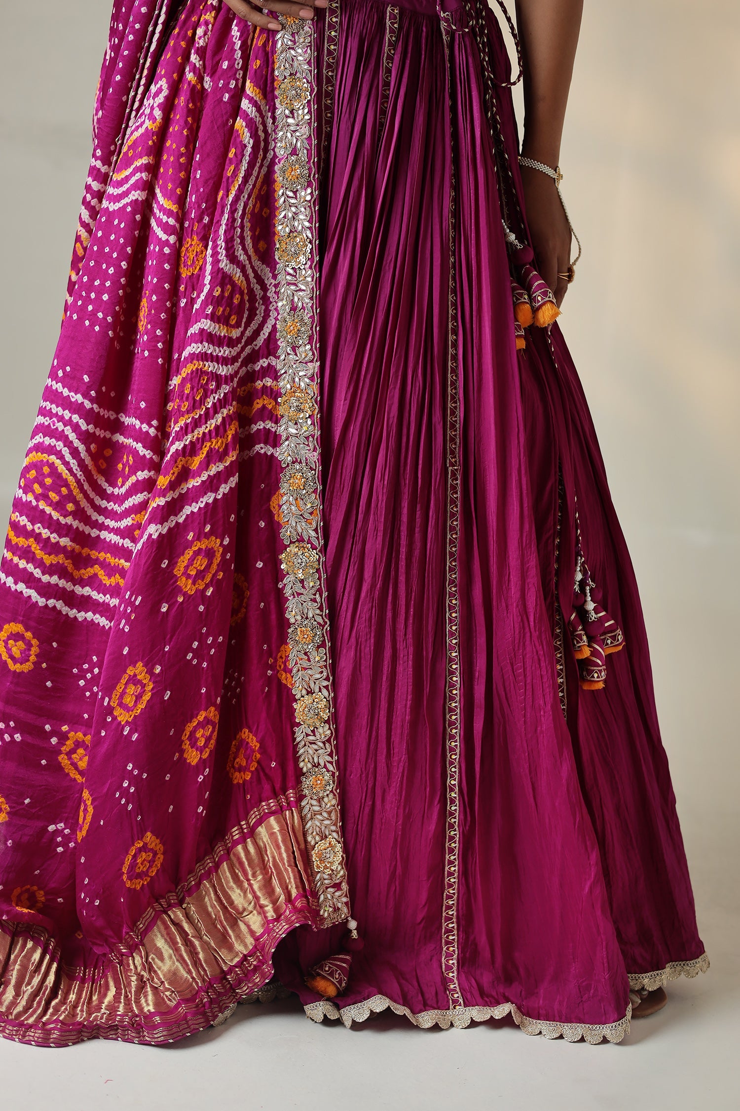 Bandhej Silk Lehenga Embellished with Zardozi work