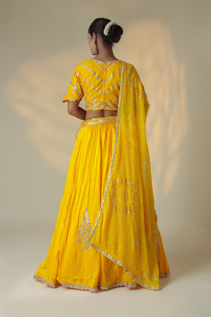 Bandhej Silk Lehenga with Gota Patti and Embroidered work