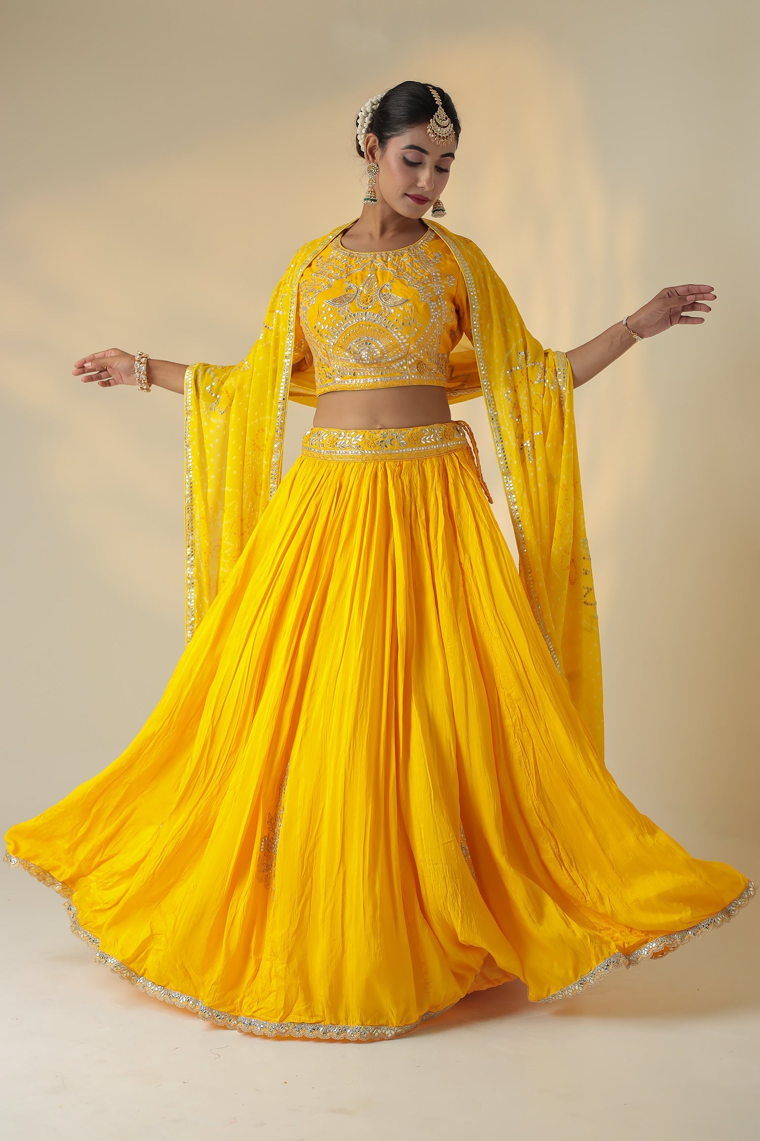 Bandhej Silk Lehenga with Gota Patti and Embroidered work