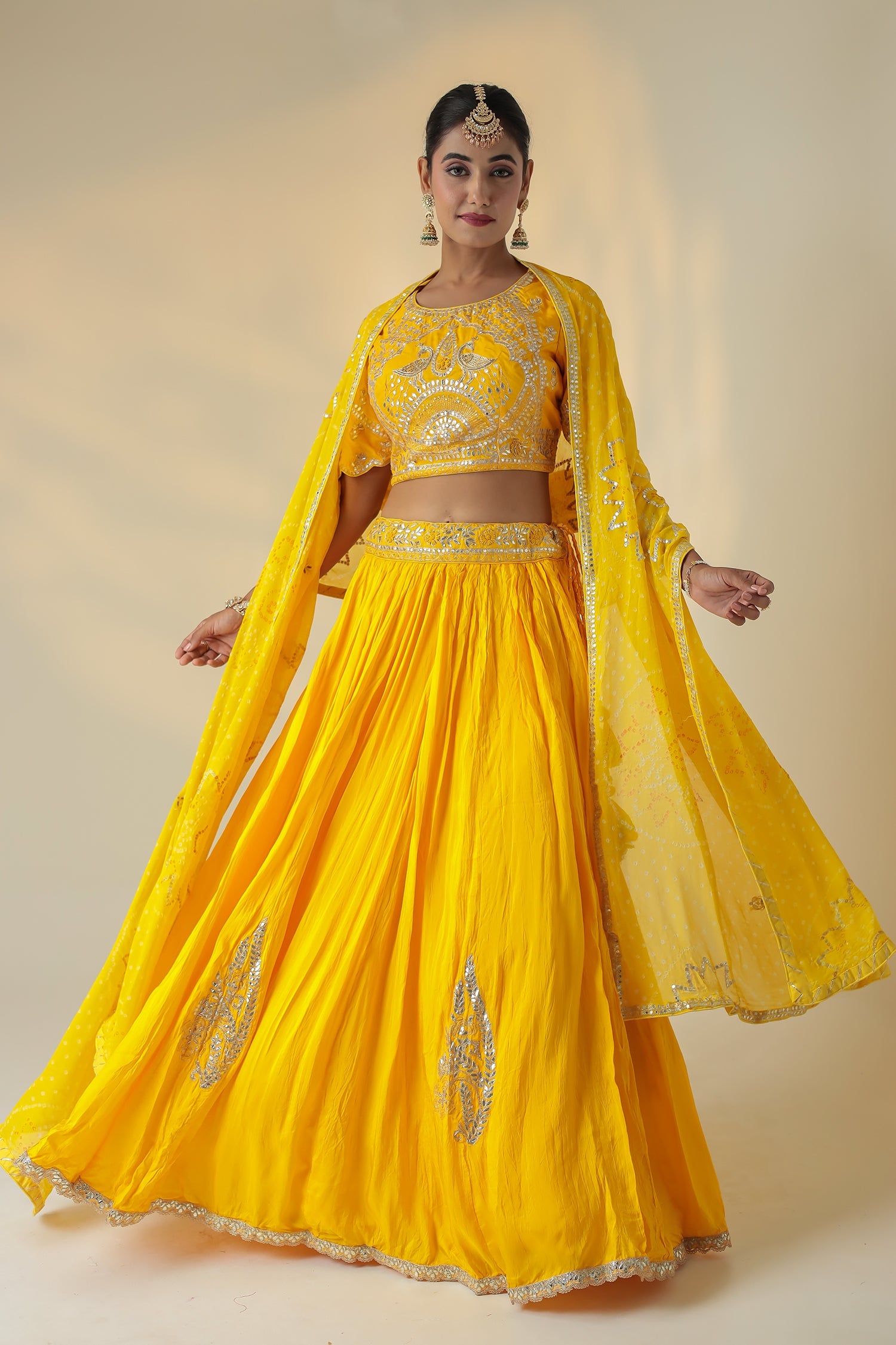 Bandhej Silk Lehenga with Gota Patti and Embroidered work