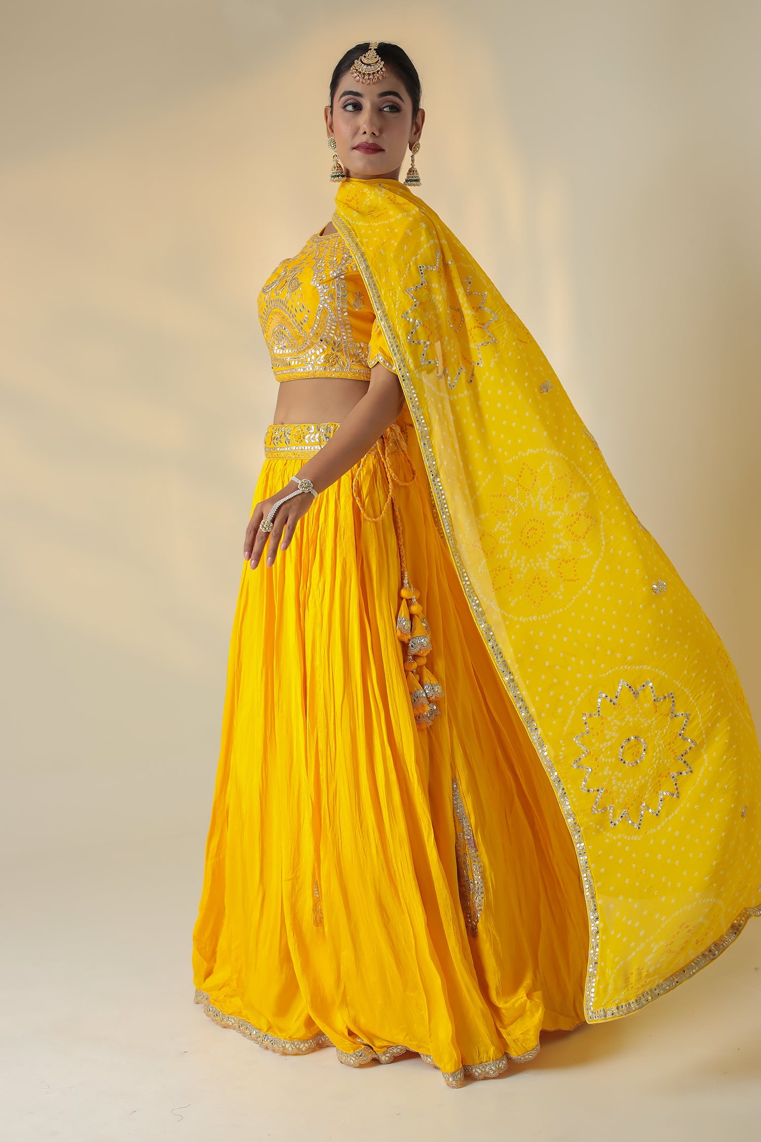 Bandhej Silk Lehenga with Gota Patti and Embroidered work