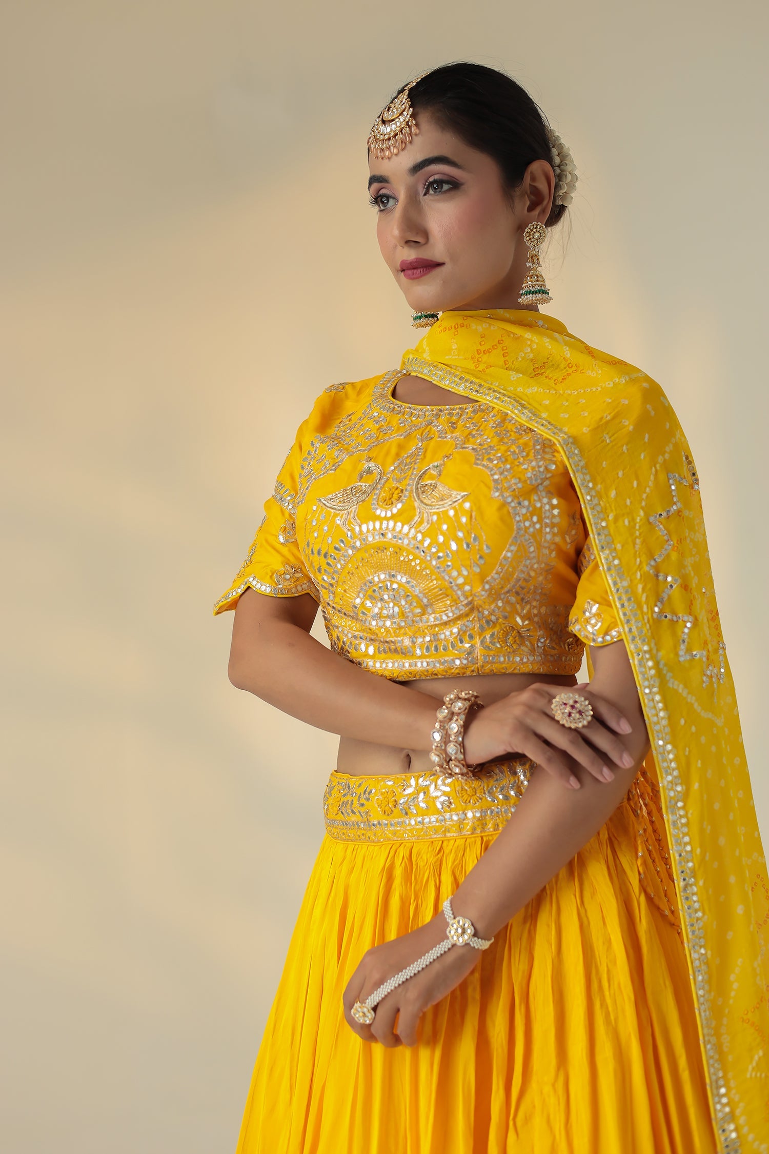 Bandhej Silk Lehenga with Gota Patti and Embroidered work