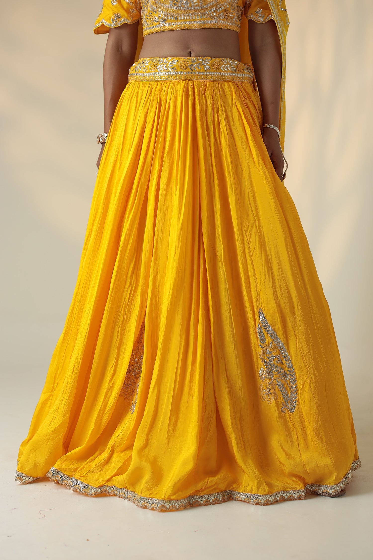 Bandhej Silk Lehenga with Gota Patti and Embroidered work